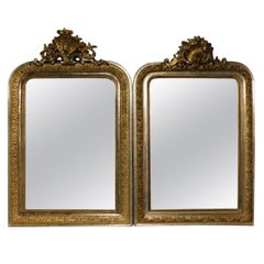 Paire de miroirs anciens en bois doré et argenté, 19ème siècle, Italie