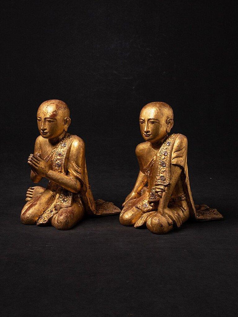 Burmese Antique Pair of Monk Statues from Burma For Sale