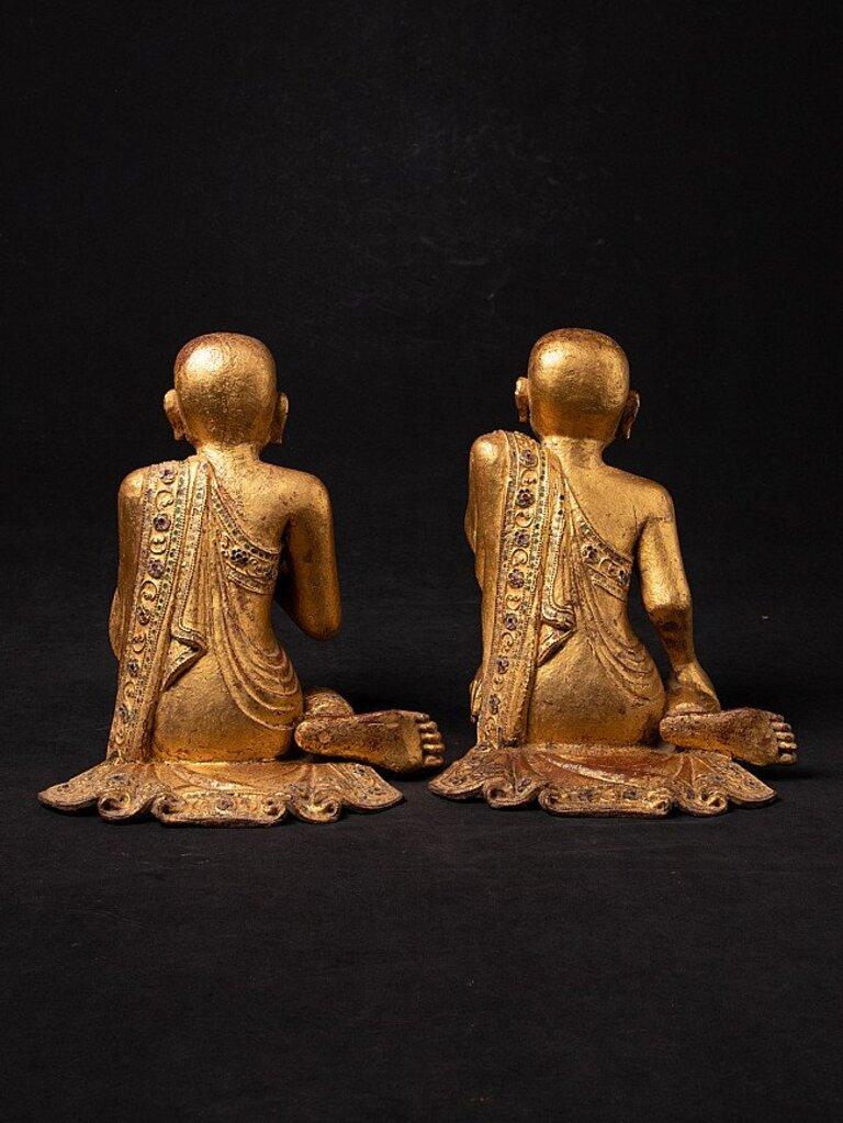 19th Century Antique Pair of Monk Statues from Burma For Sale