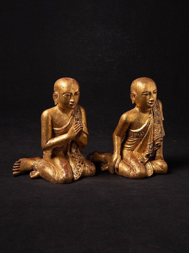 Antique Pair of Monk Statues from Burma For Sale 1