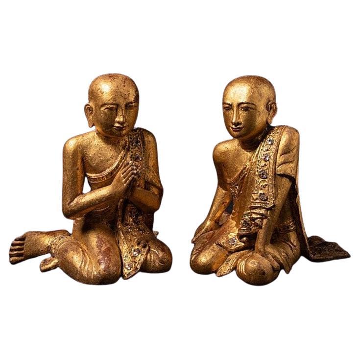 Antique Pair of Monk Statues from Burma For Sale