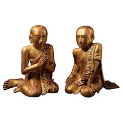 Ancienne paire de statues de moines de Birmanie