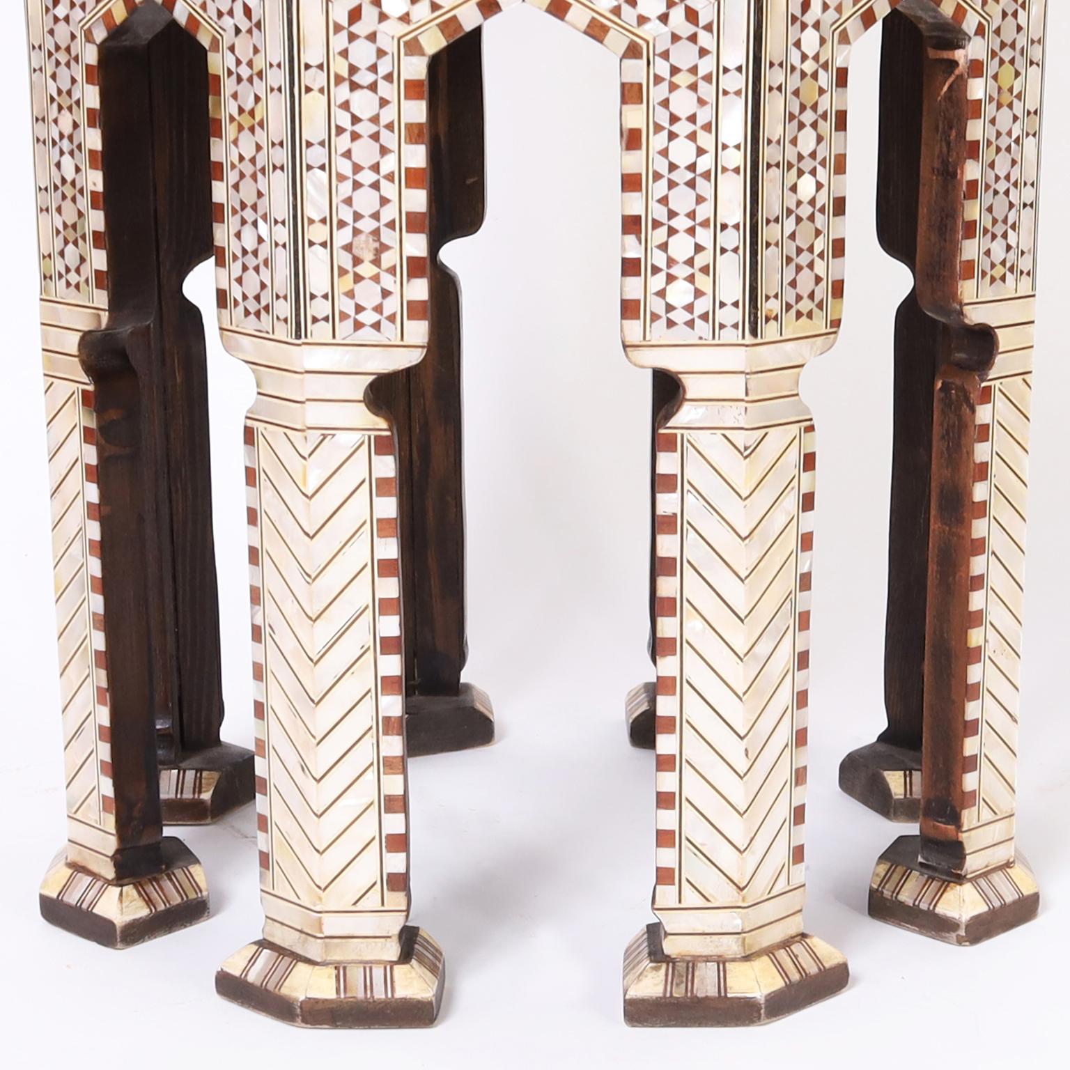 Antique Pair of Moroccan Inlaid Mother of Pearl Stands 3