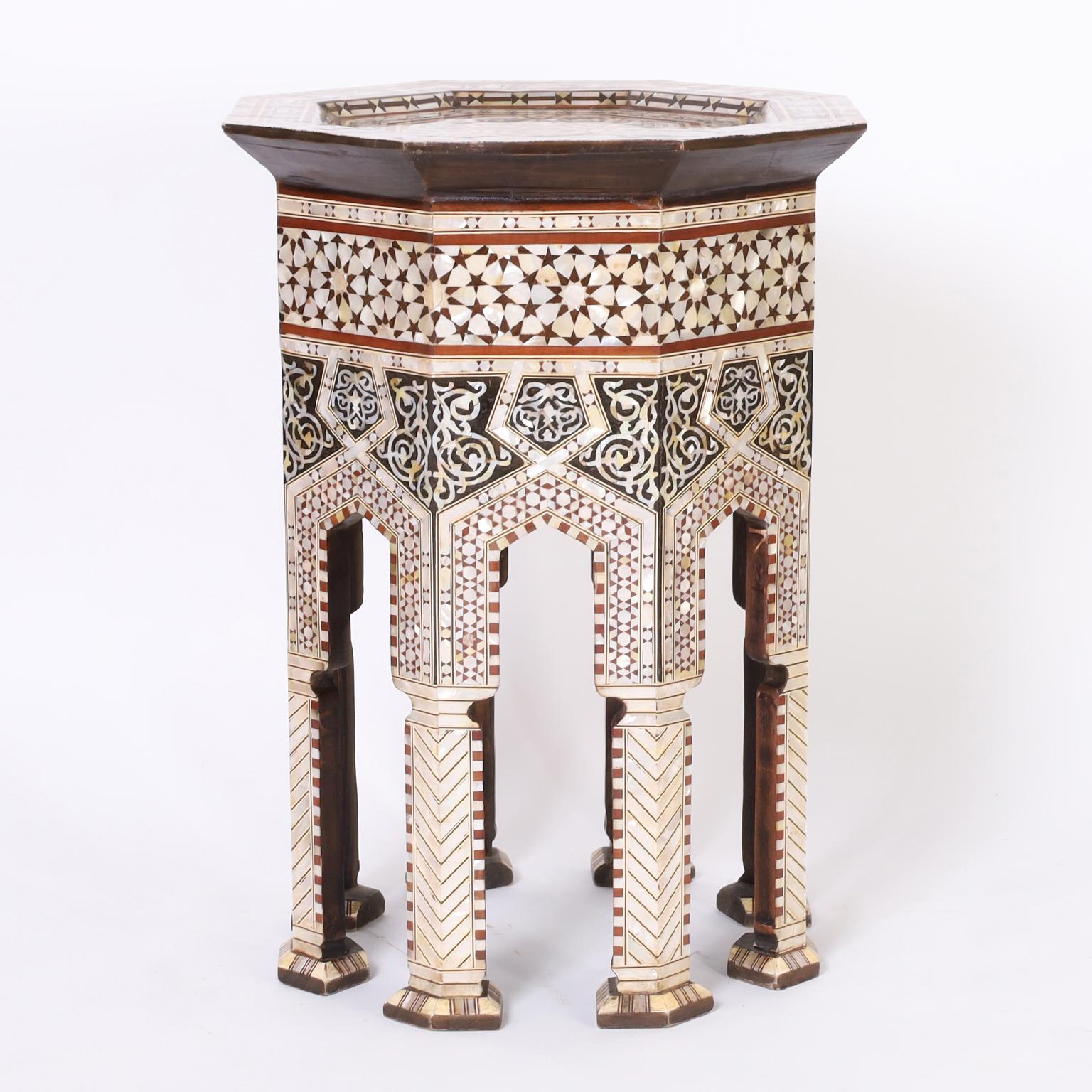 Moorish Antique Pair of Moroccan Inlaid Mother of Pearl Stands