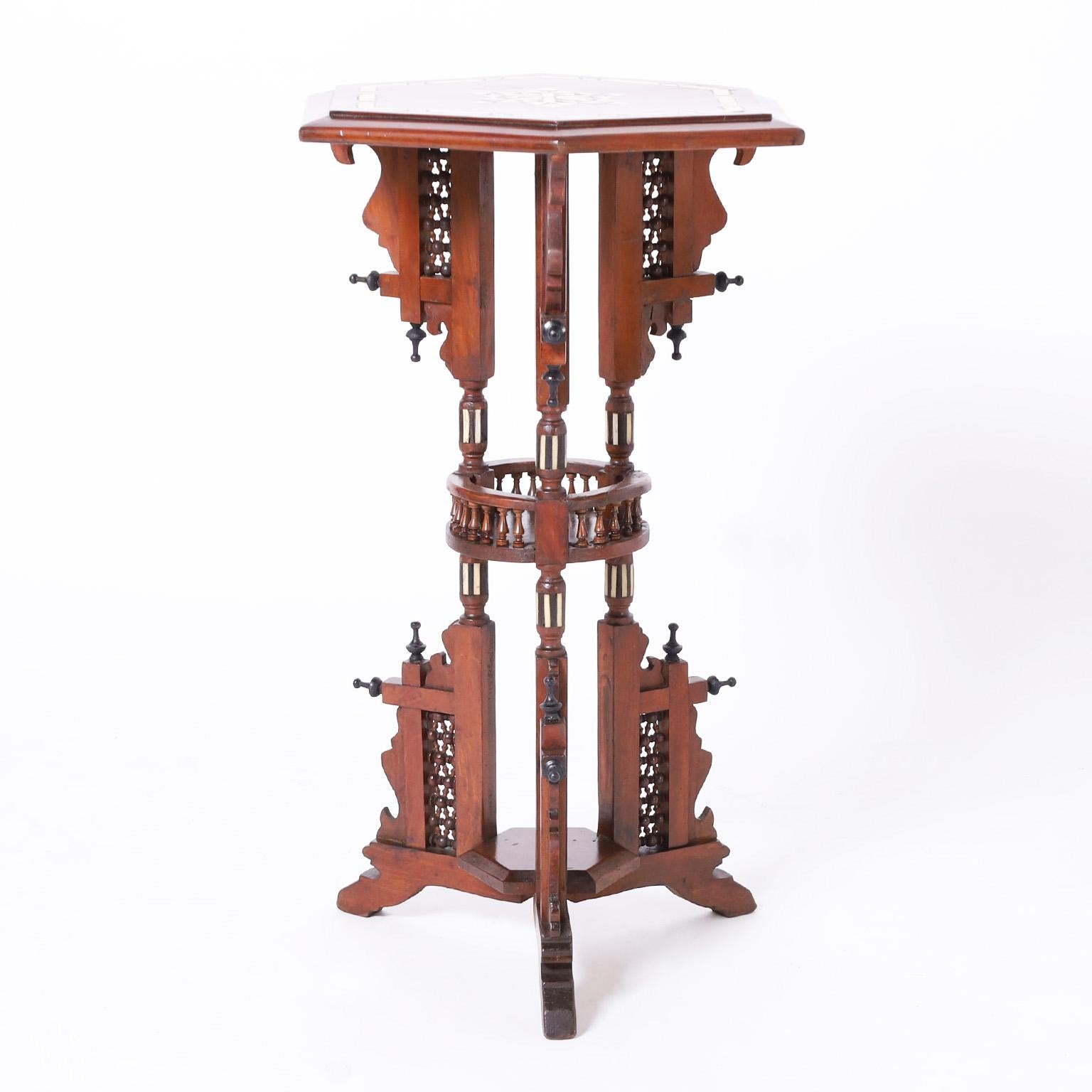 Victorian Antique Pair of Moroccan Inlaid Stands or Pedestals