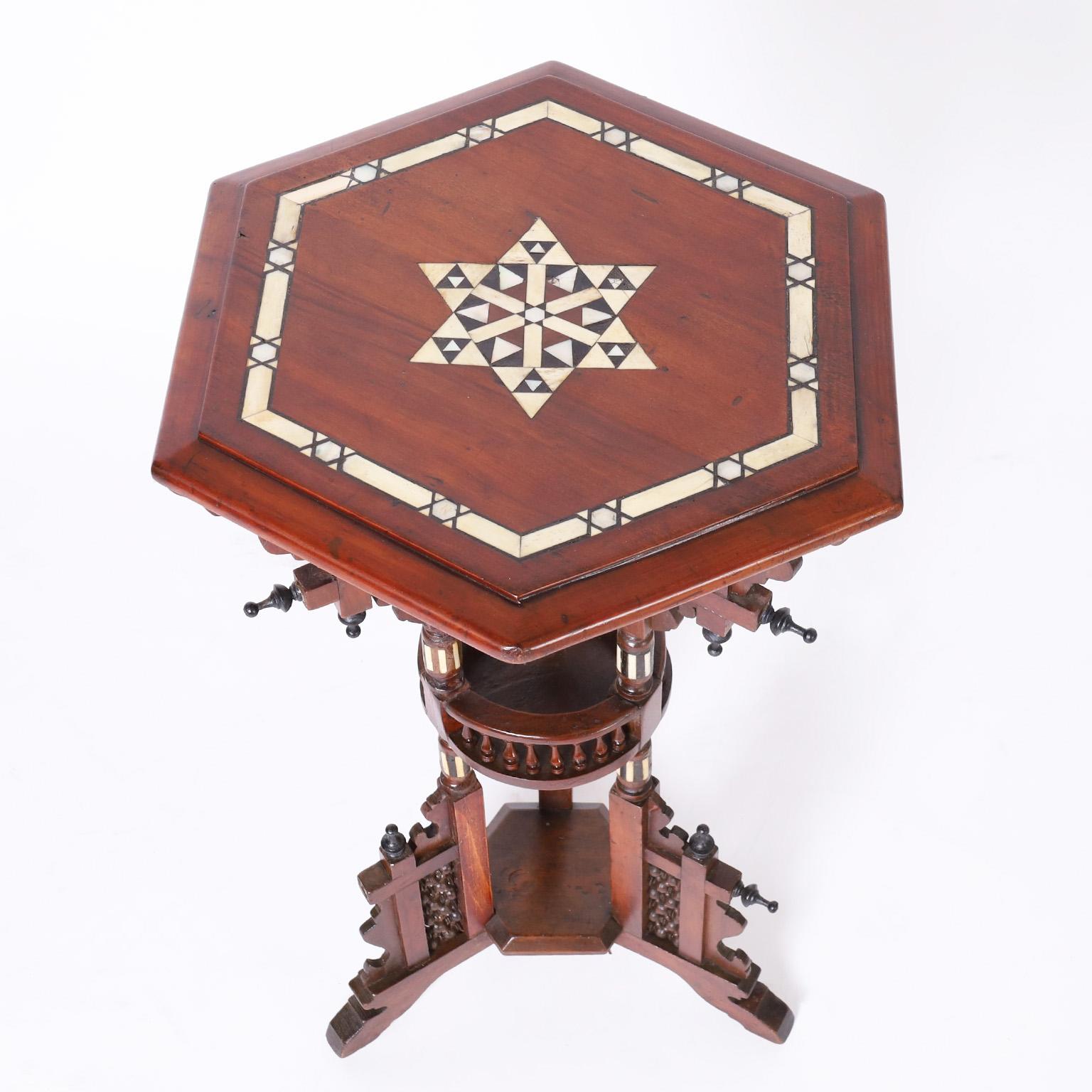 Inlay Antique Pair of Moroccan Inlaid Stands or Pedestals