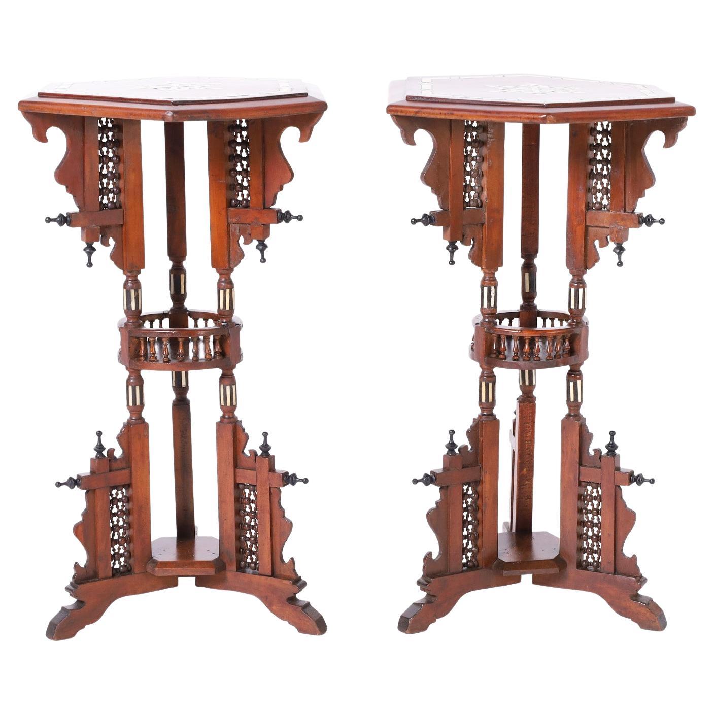 Antique Pair of Moroccan Inlaid Stands or Pedestals