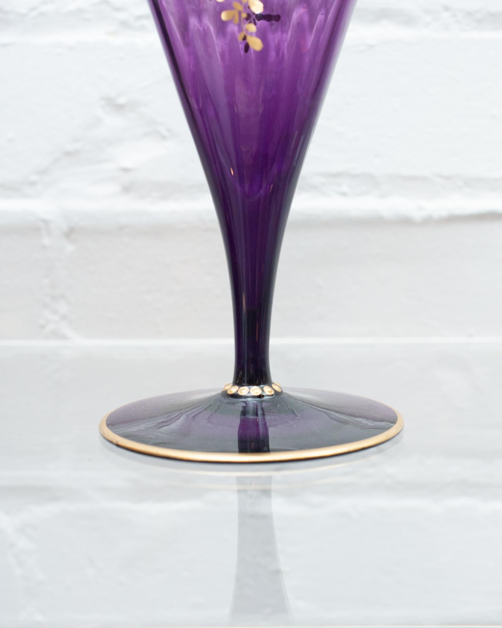 Antique Pair of Moser Amethyst Fan Vases with Elaborate Gilding In Good Condition In Toronto, ON