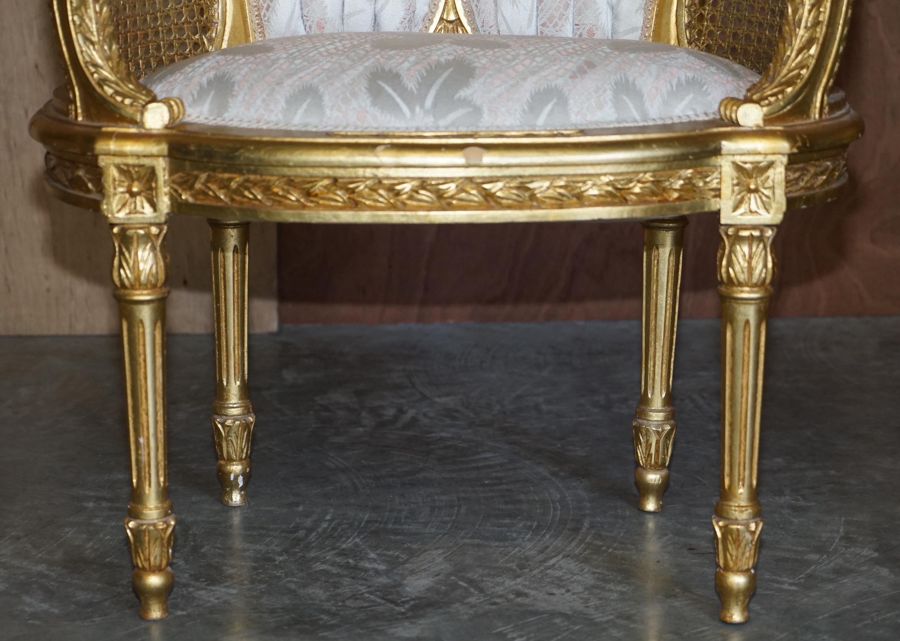 Antique Pair of Napoleon III circa 1870 Gold Giltwood Bergere Armchairs Louis For Sale 4