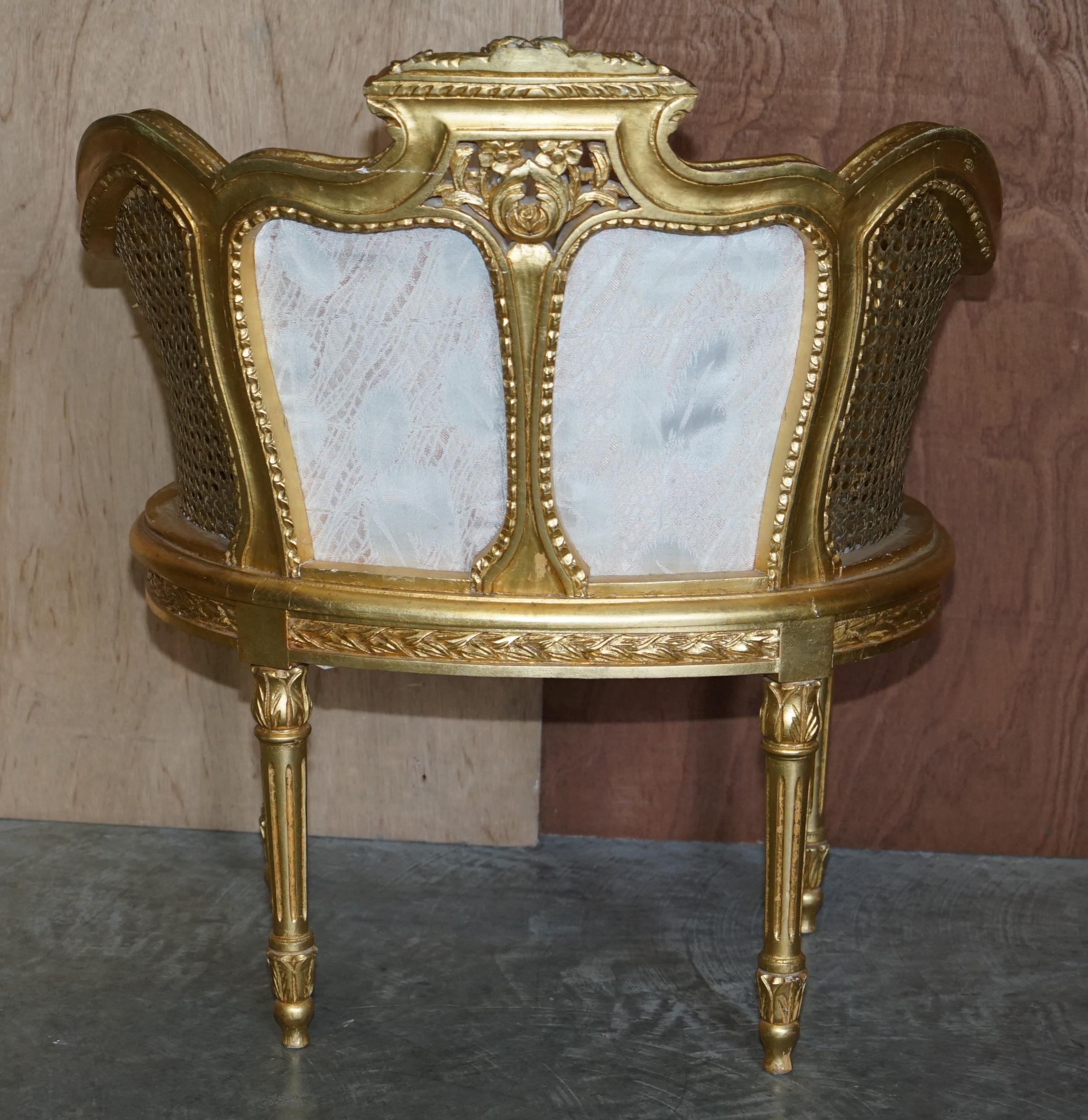 Antique Pair of Napoleon III circa 1870 Gold Giltwood Bergere Armchairs Louis For Sale 7