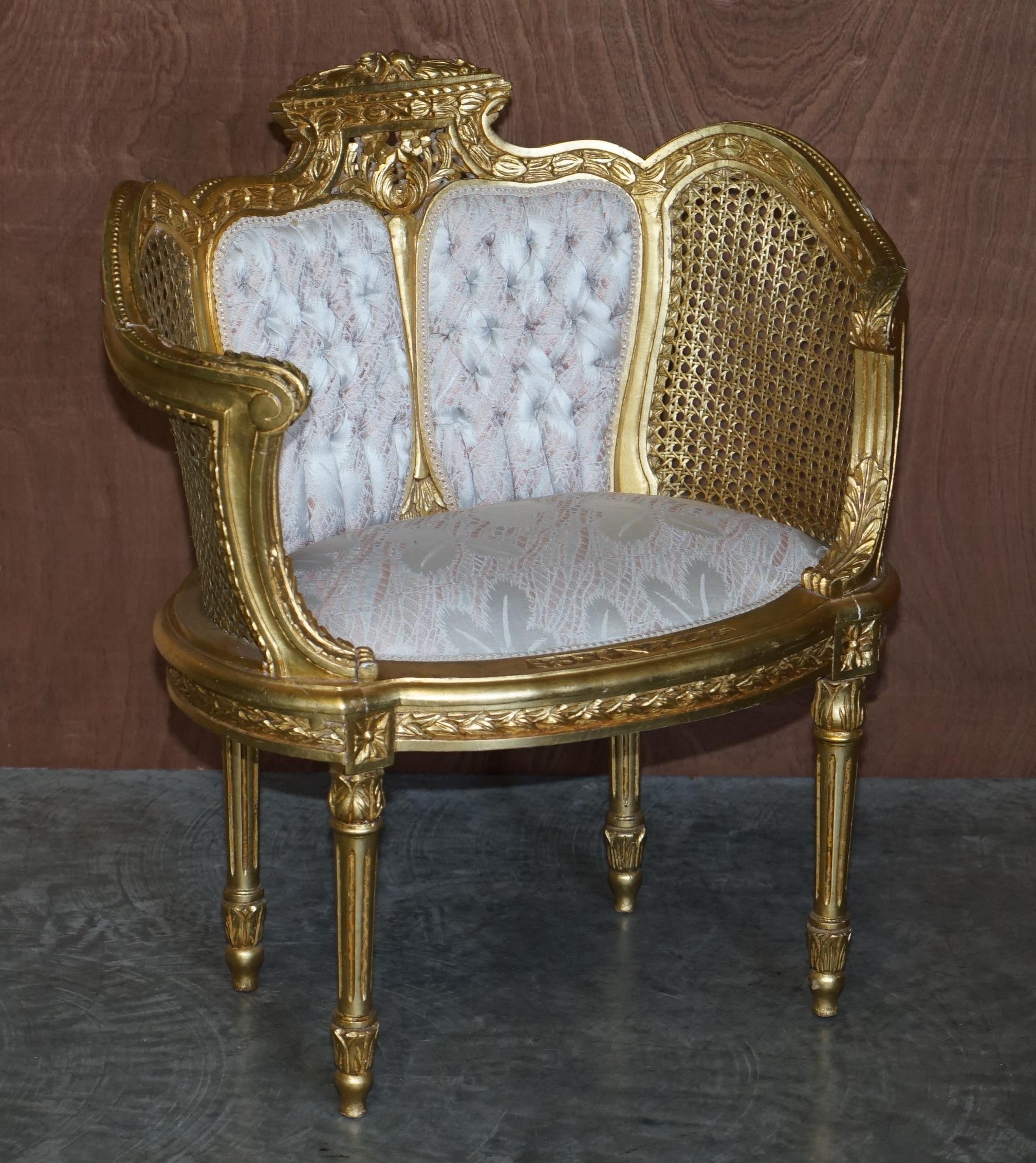Antique Pair of Napoleon III circa 1870 Gold Giltwood Bergere Armchairs Louis For Sale 8