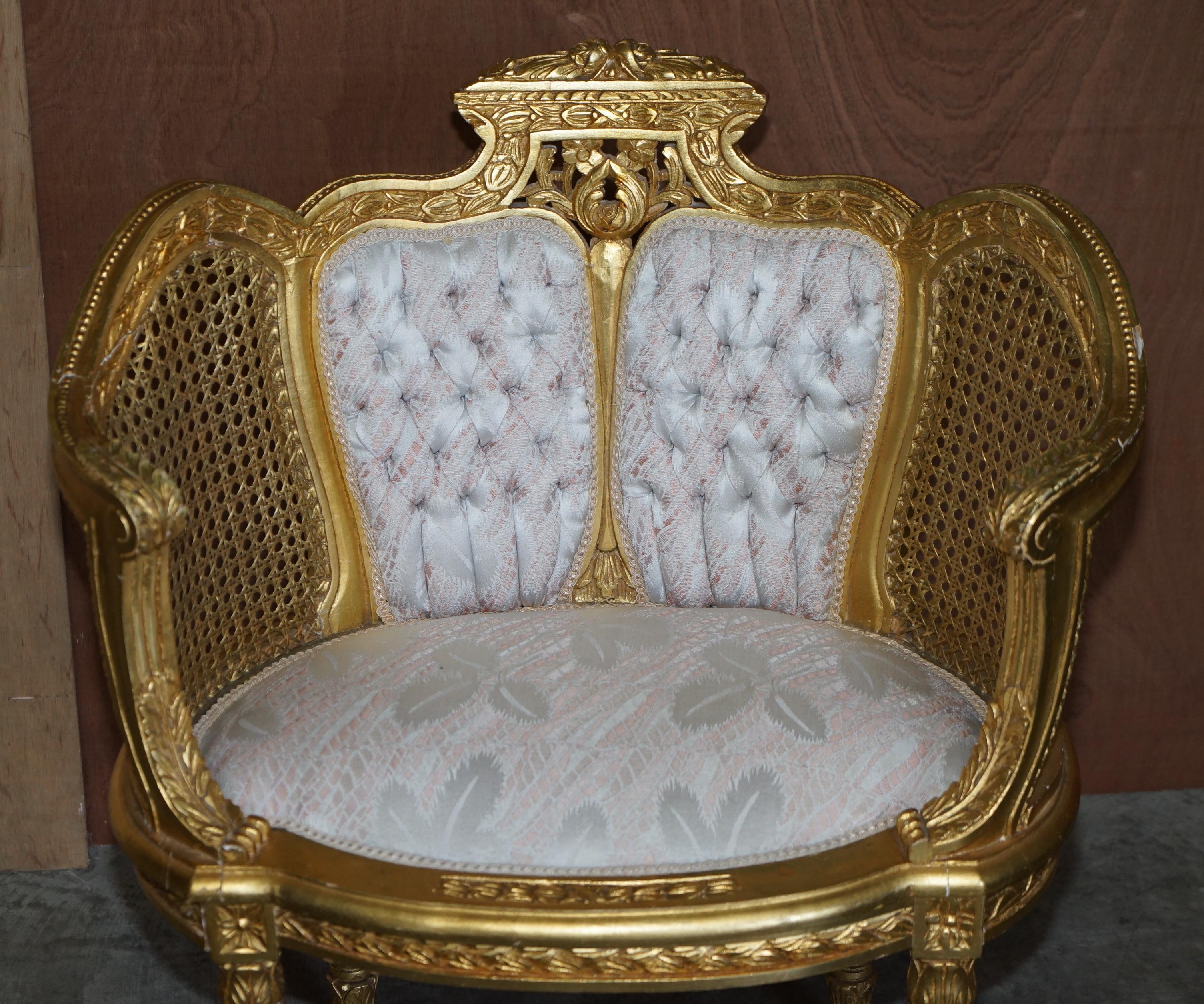 Antique Pair of Napoleon III circa 1870 Gold Giltwood Bergere Armchairs Louis For Sale 10