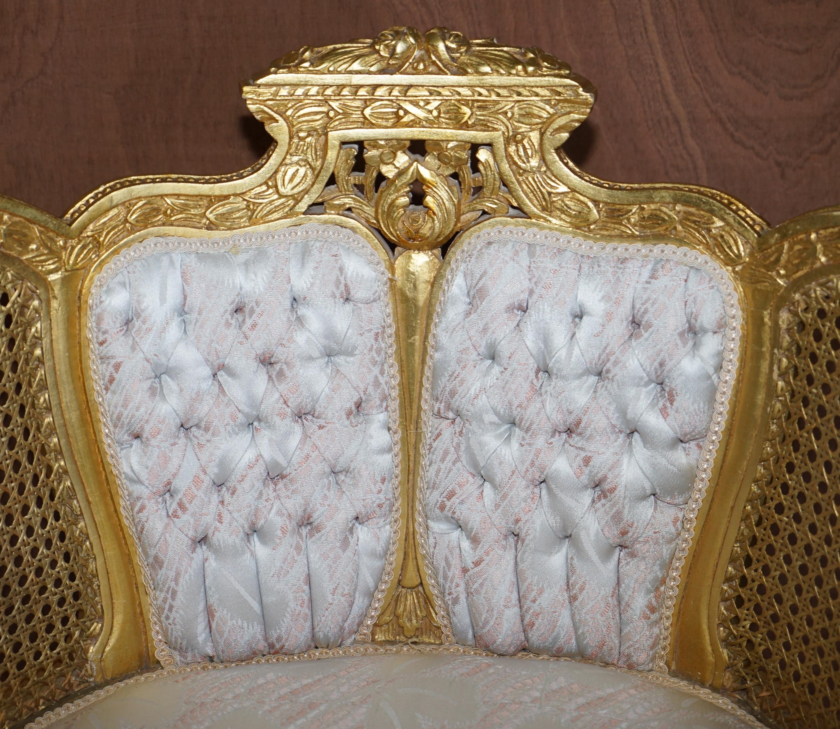 Antique Pair of Napoleon III circa 1870 Gold Giltwood Bergere Armchairs Louis For Sale 11