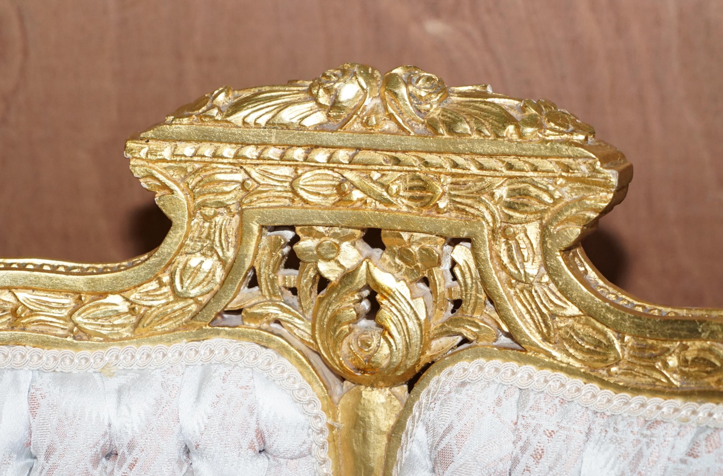 Antique Pair of Napoleon III circa 1870 Gold Giltwood Bergere Armchairs Louis For Sale 11