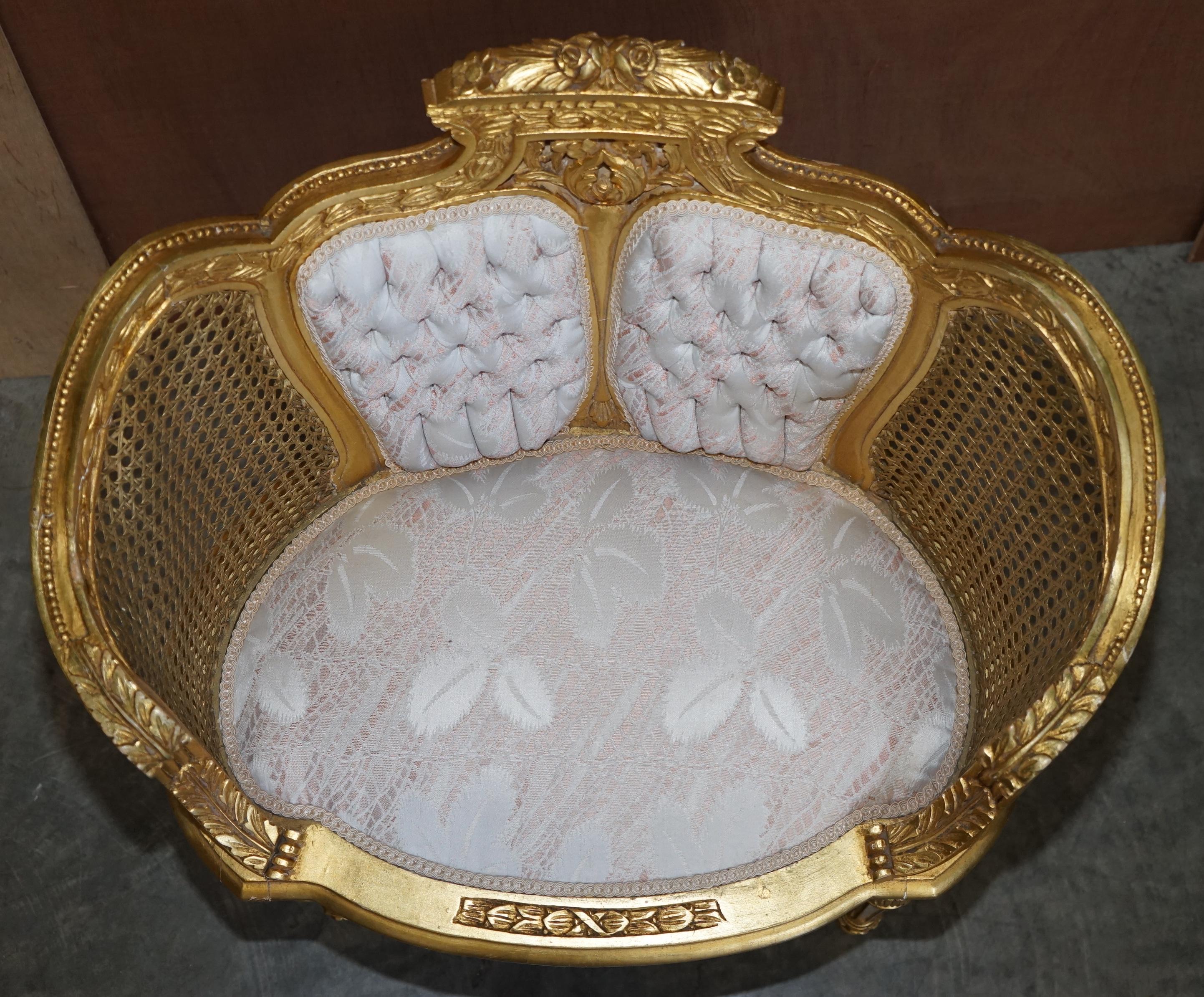 Antique Pair of Napoleon III circa 1870 Gold Giltwood Bergere Armchairs Louis For Sale 13