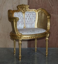 Antiguo Par de Sillones Napoleón III circa 1870 Bergere de madera dorada Louis