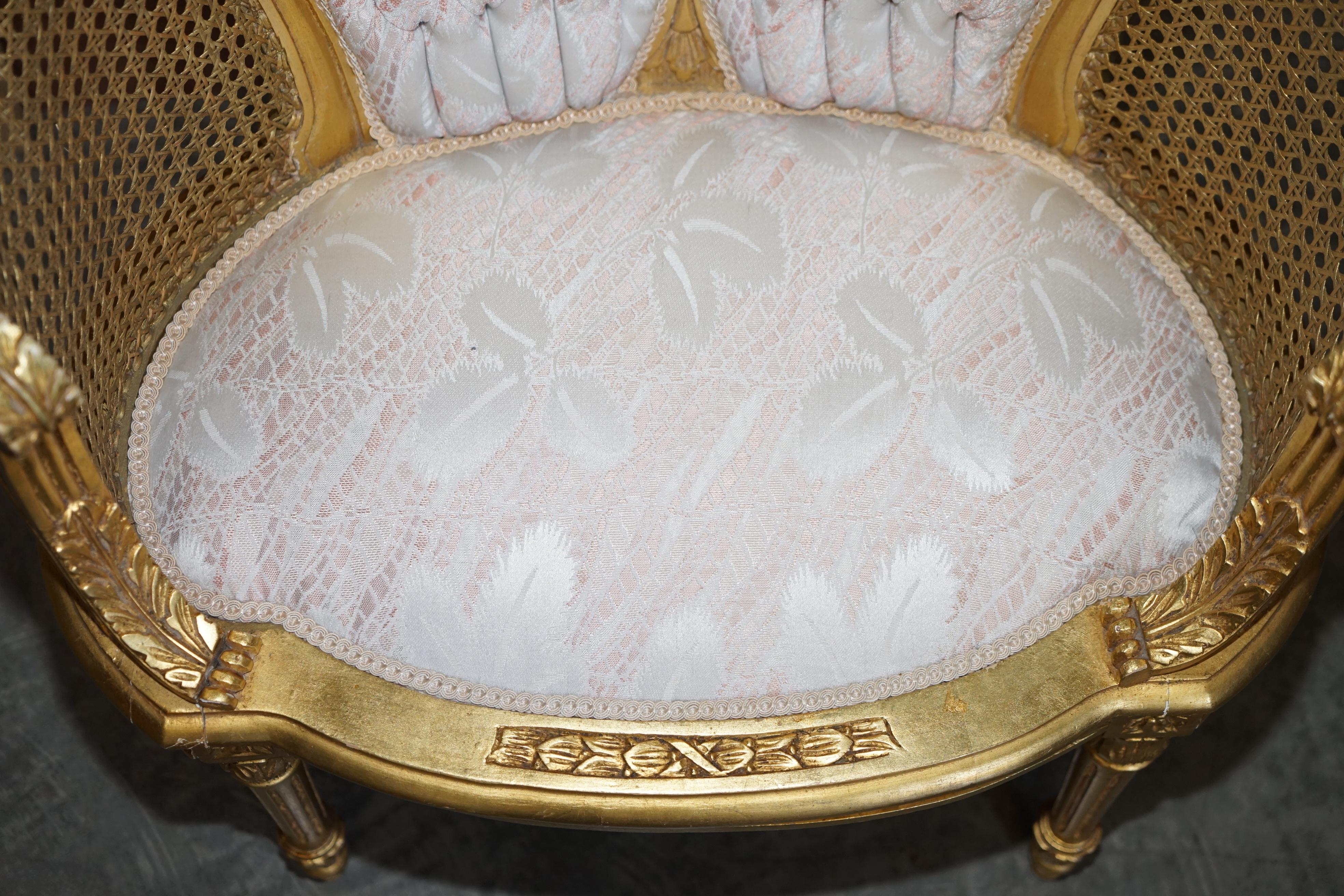 Antique Pair of Napoleon III circa 1870 Gold Giltwood Bergere Armchairs Louis For Sale 14