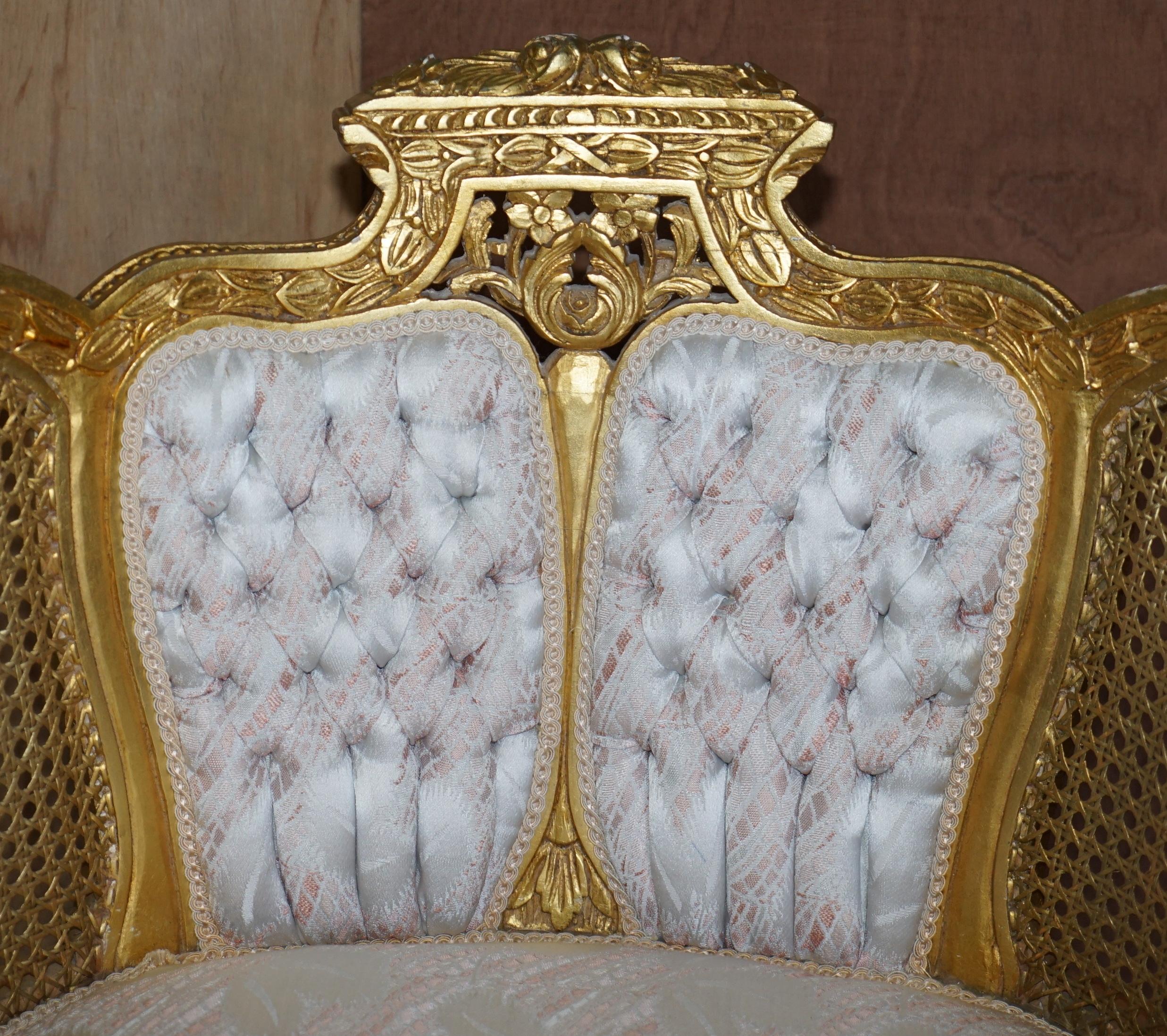 French Antique Pair of Napoleon III circa 1870 Gold Giltwood Bergere Armchairs Louis For Sale