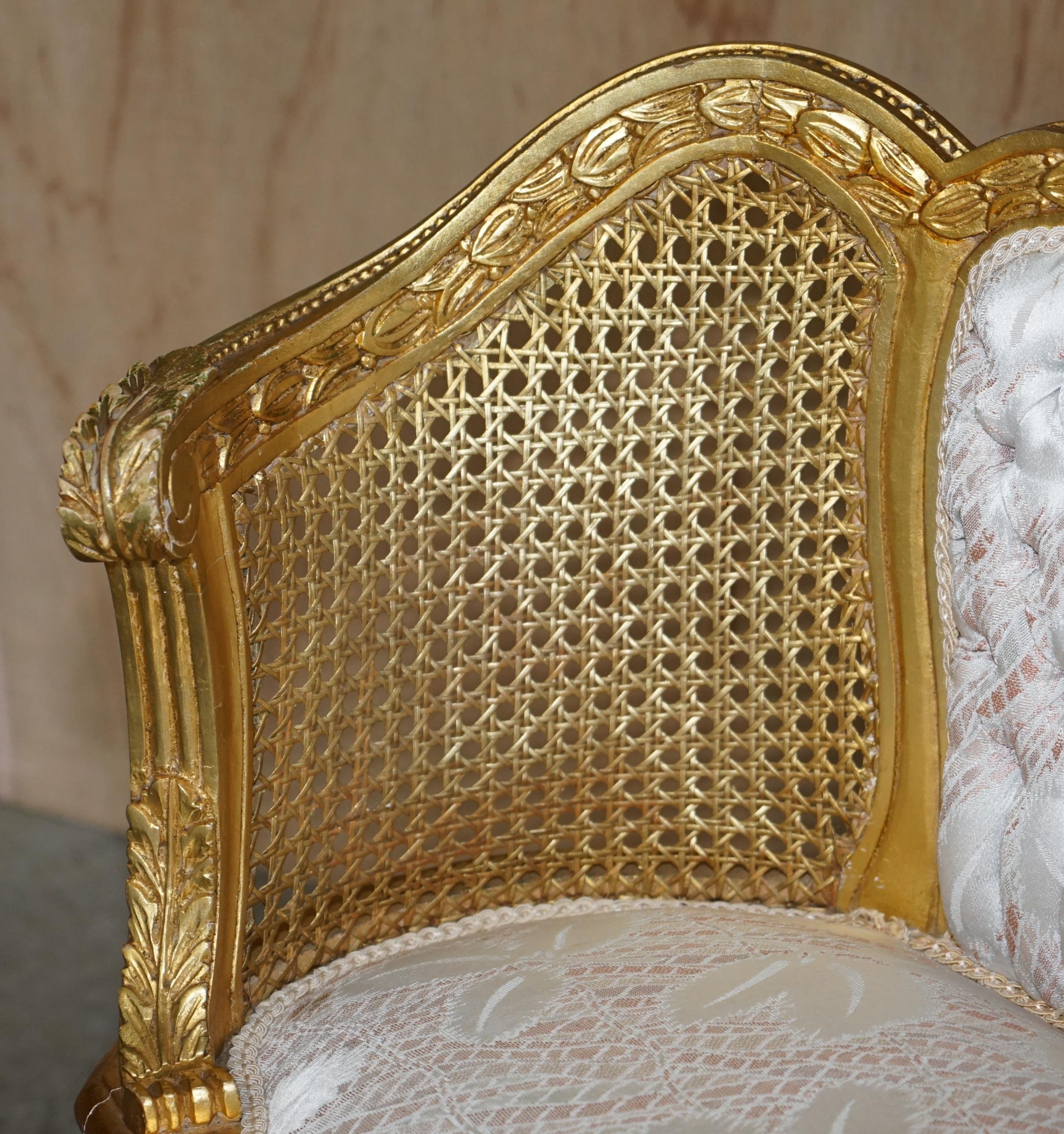 Antique Pair of Napoleon III circa 1870 Gold Giltwood Bergere Armchairs Louis For Sale 3