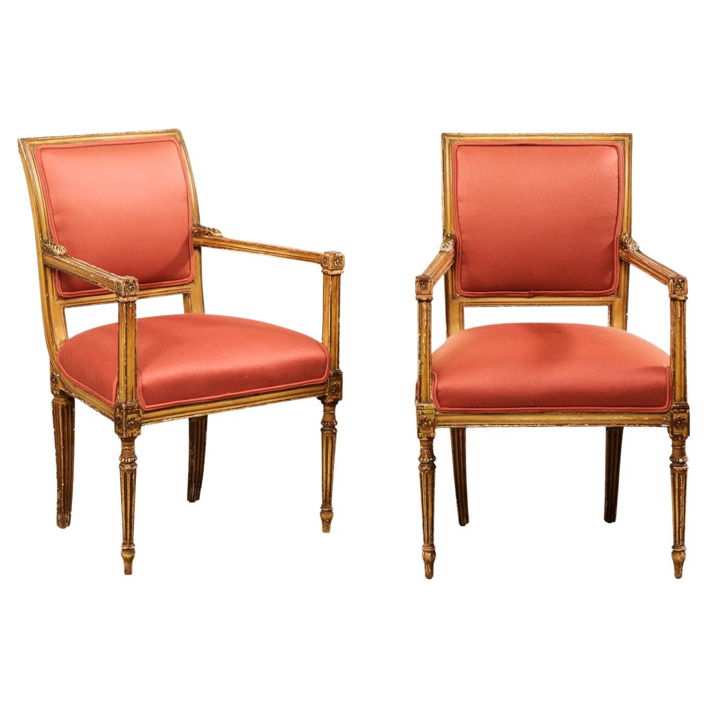 Antique Pair of Neoclassic Style Armchairs, Italy