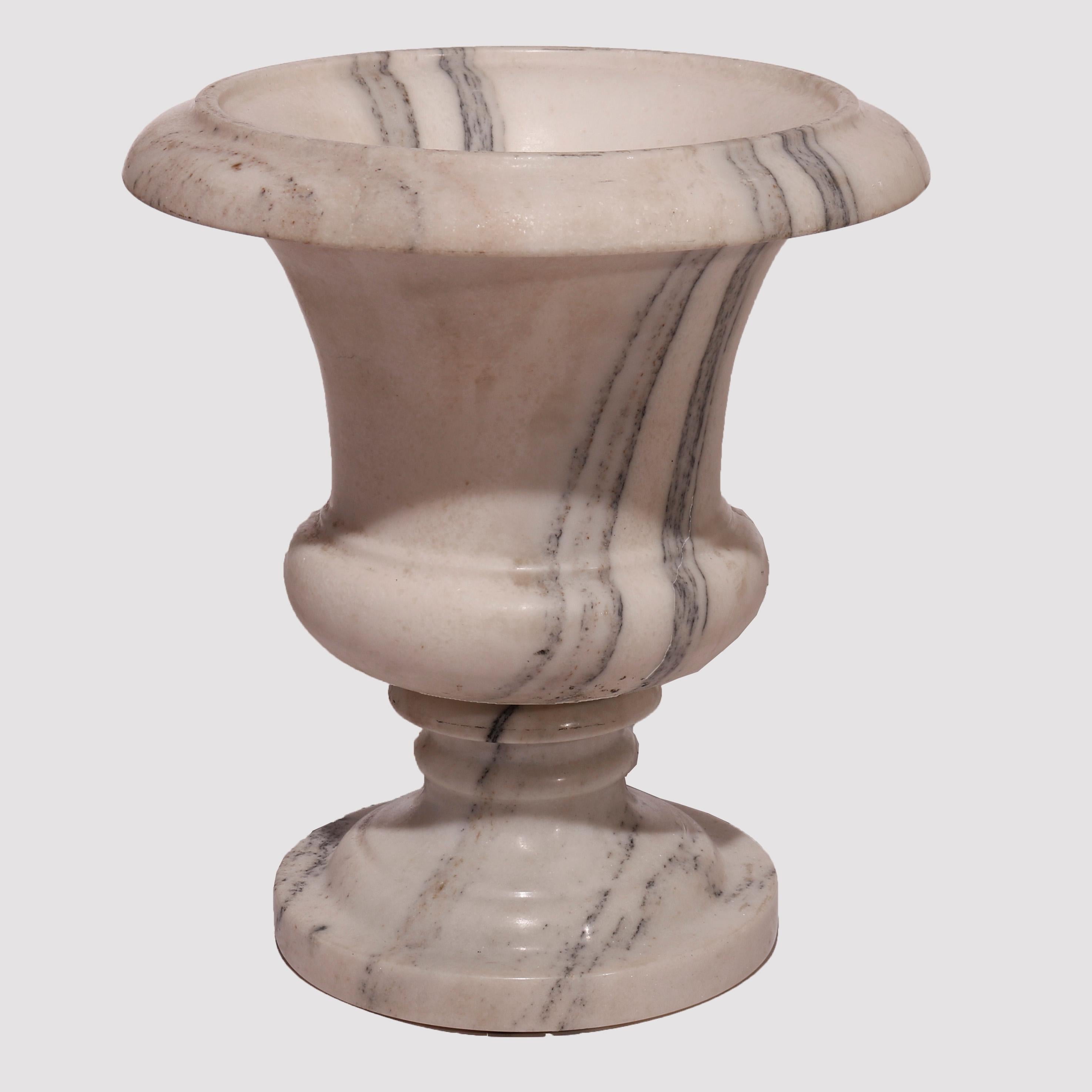 Carved Antique Pair of Neoclassical Marble Garden Urns, 19th Century