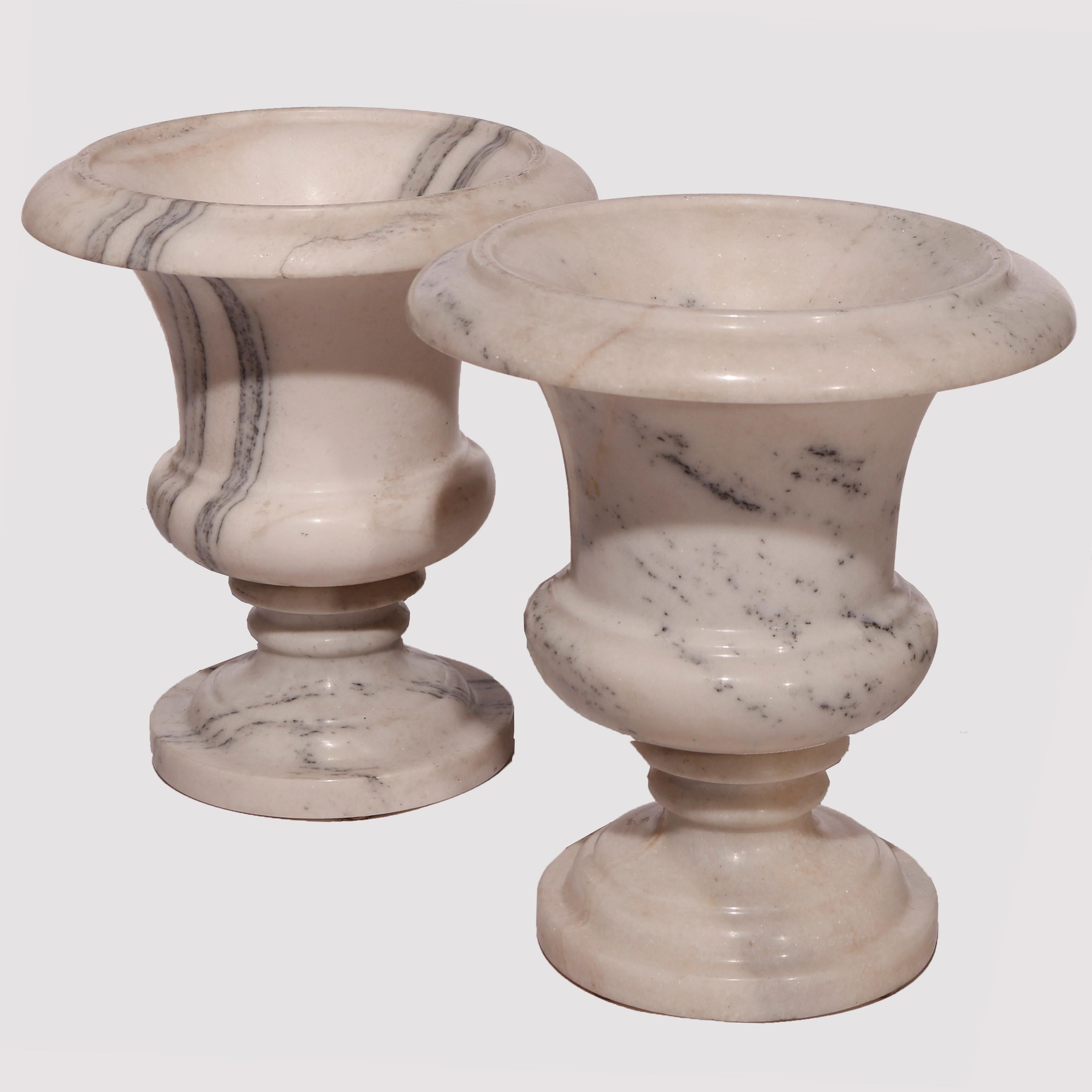 Antique Pair of Neoclassical Marble Garden Urns, 19th Century In Good Condition In Big Flats, NY