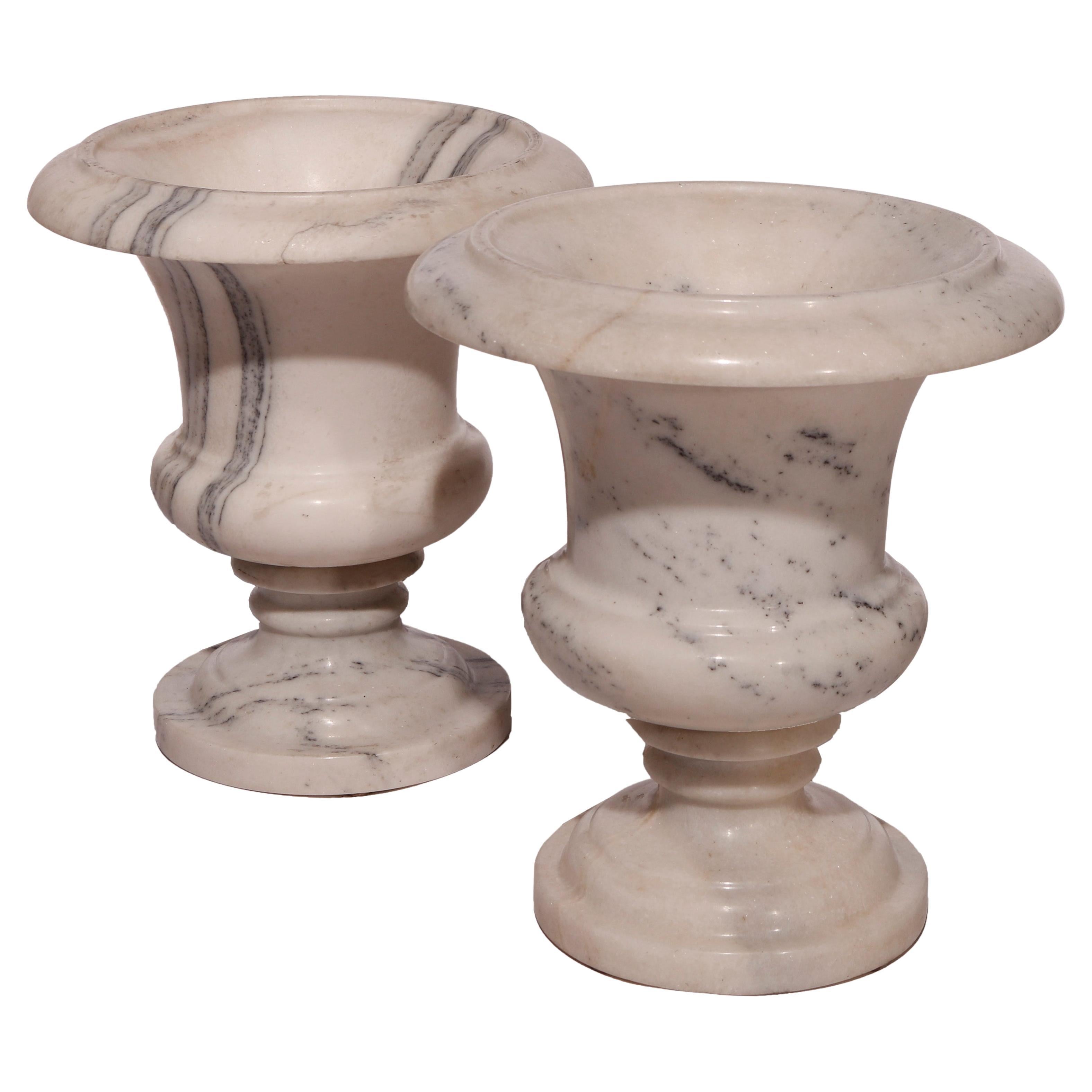 Antique Pair of Neoclassical Marble Garden Urns, 19th Century