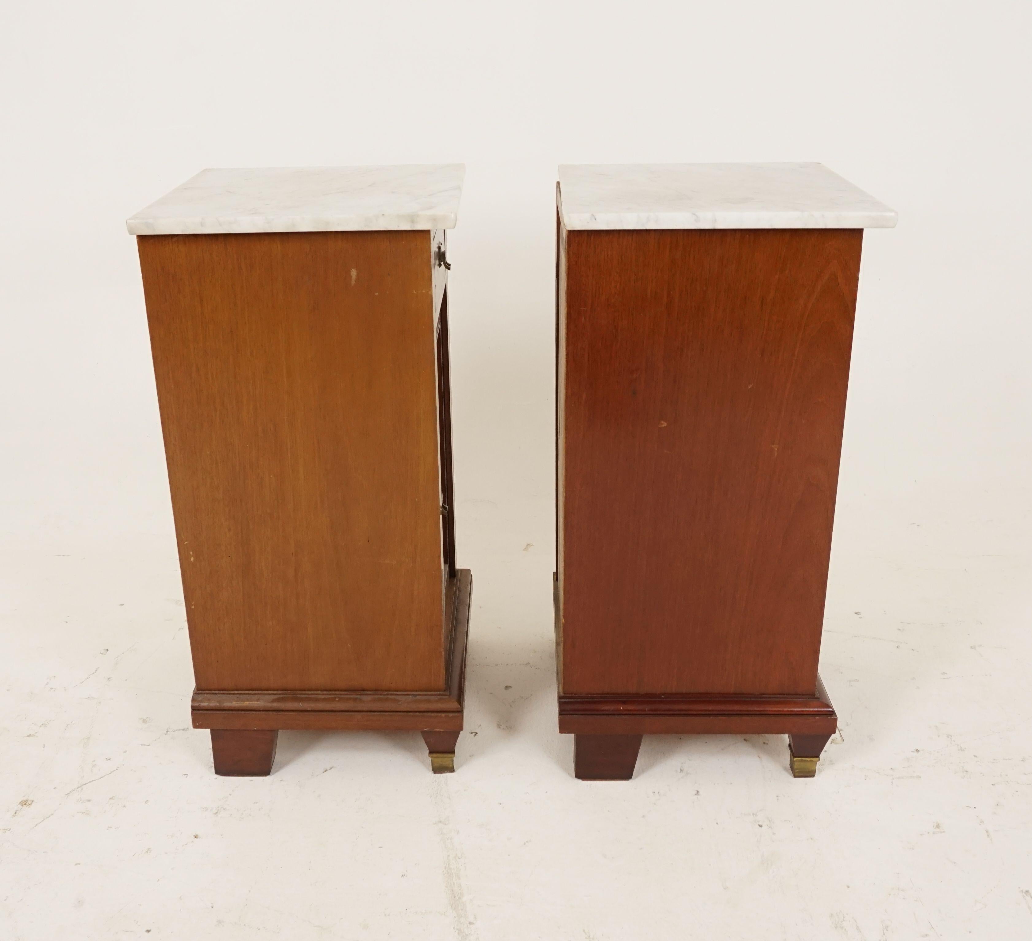 Antique Pair of Nightstands, Continental Inlaid Mahogany Bedside, Scotland 1900 2