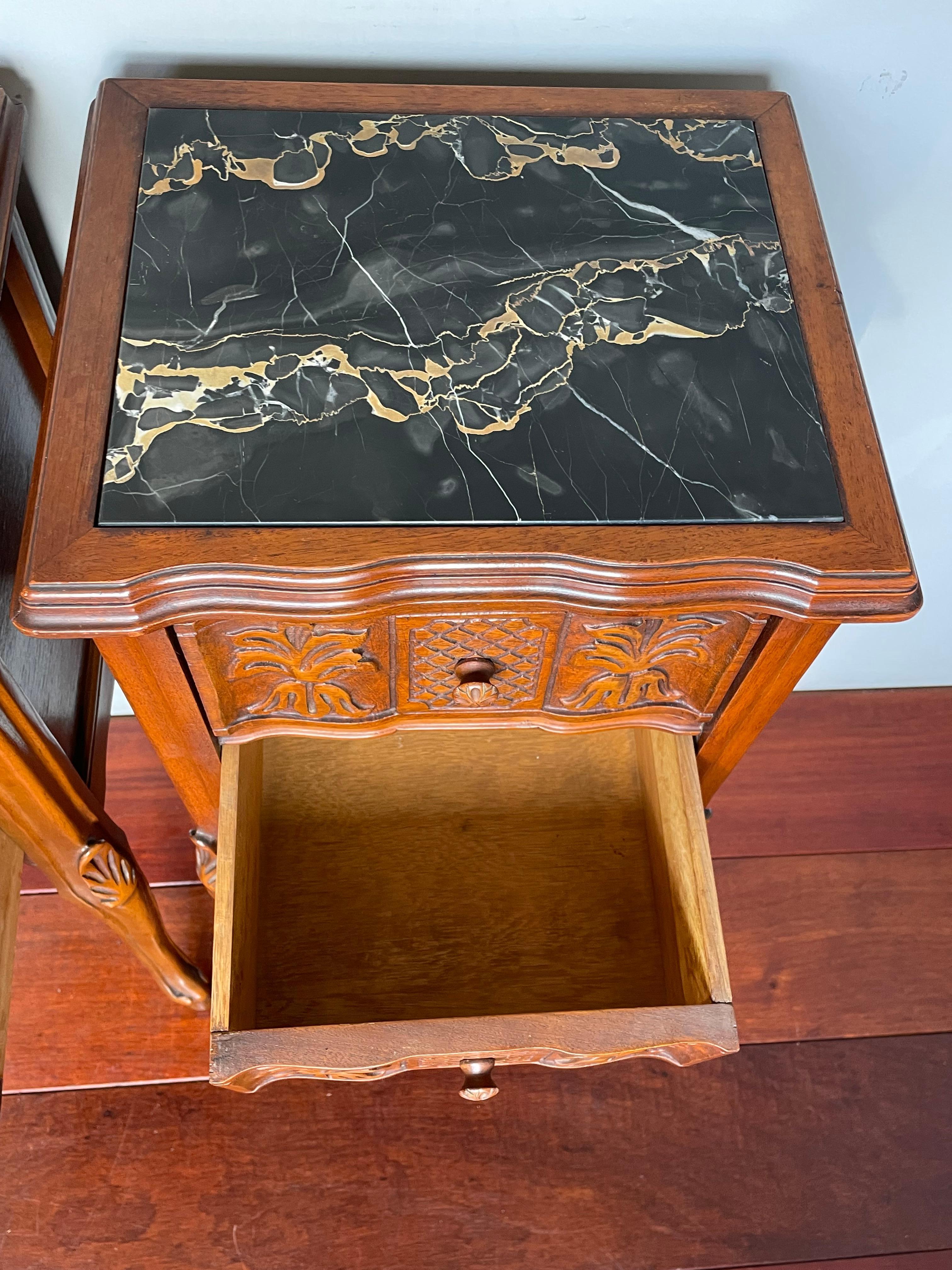 Antique Pair of Nutwood Bedside Cabinets / Nightstands with Stunning Marble Tops For Sale 7