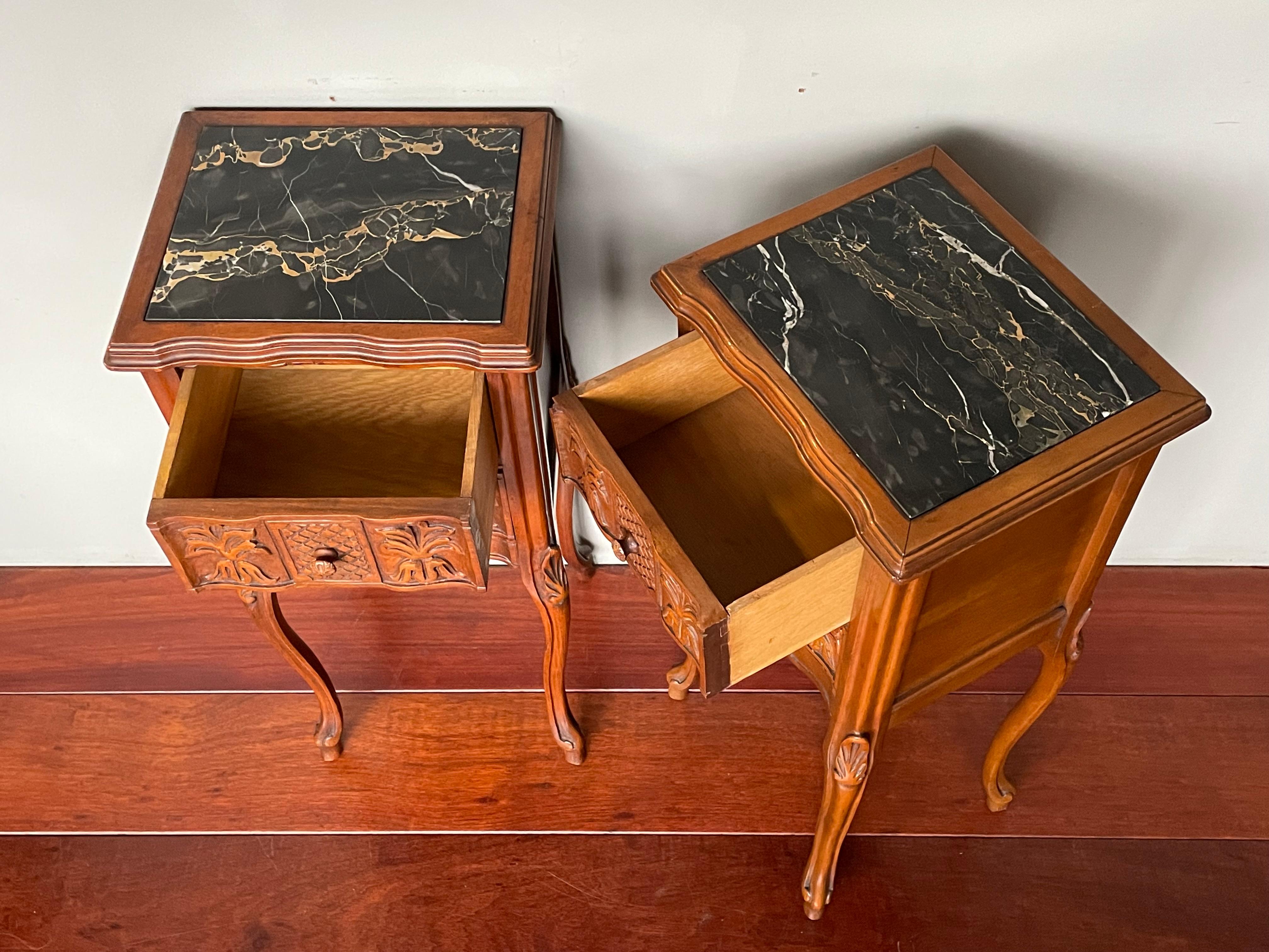 Antique Pair of Nutwood Bedside Cabinets / Nightstands with Stunning Marble Tops For Sale 10