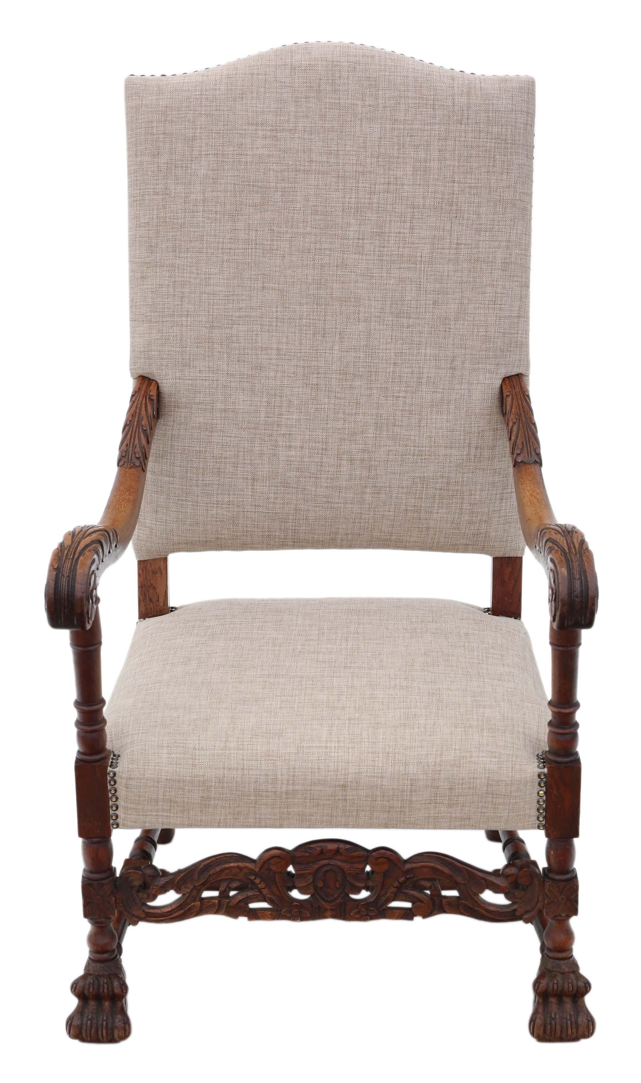 Charles II Antique Pair of Oak Armchairs