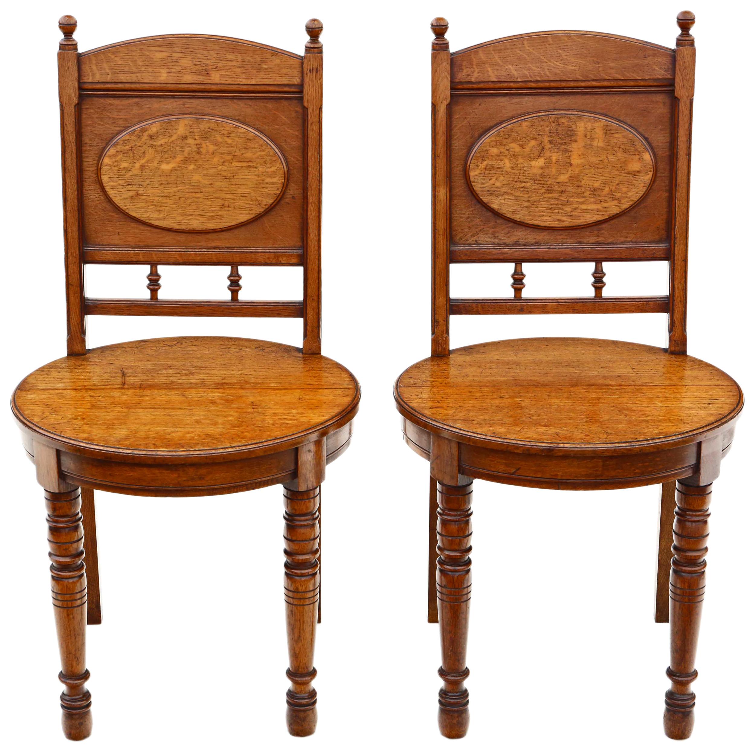 Antique Pair of Oak Hall Side or Bedroom Chairs C1880, 19th Century For Sale