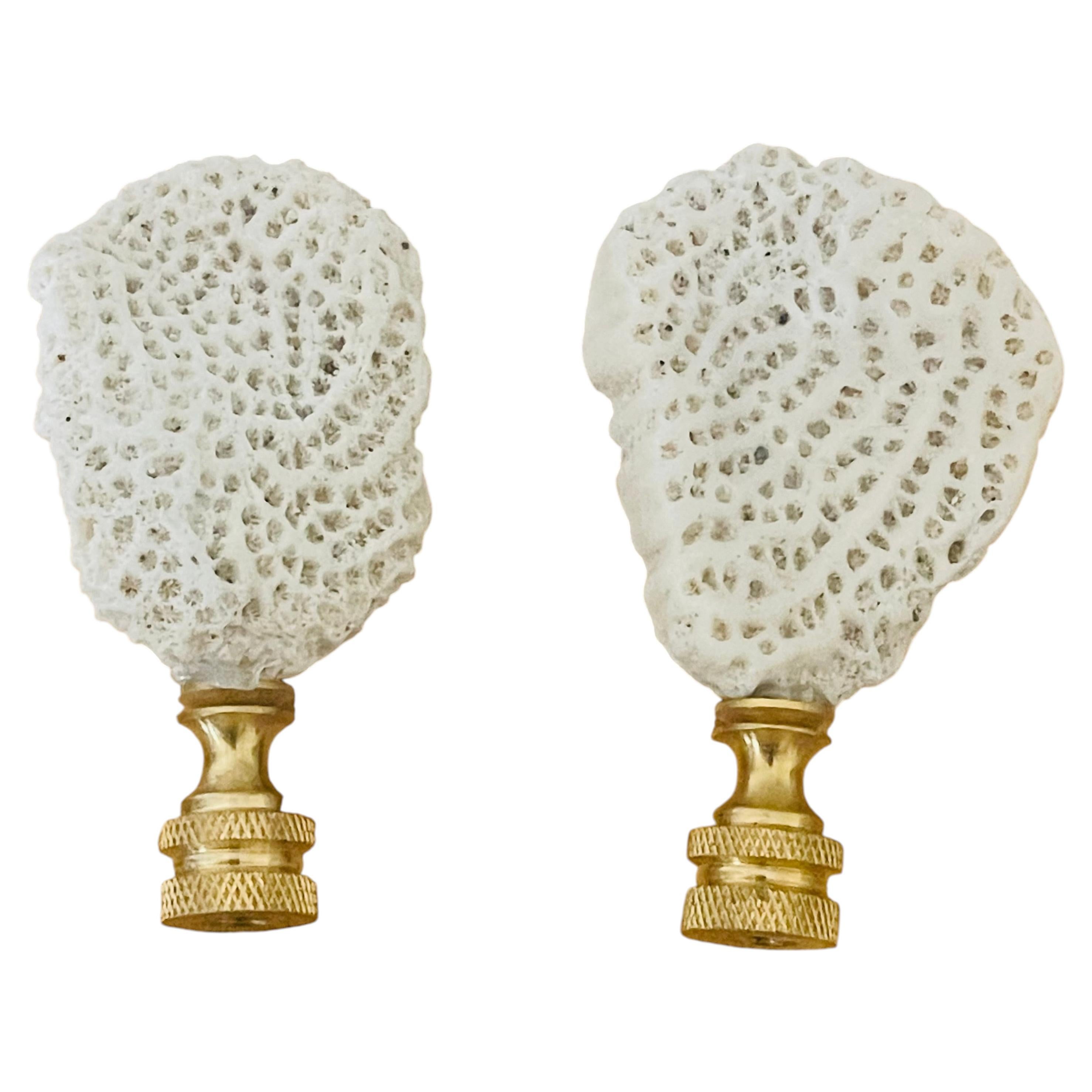 Antique Pair of Ocean Coral Fragments Lamp Finials For Sale