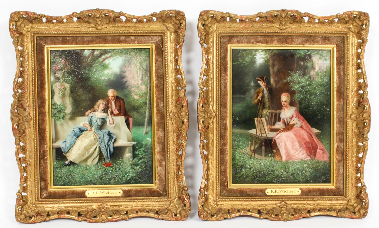 Antique Pair of Oil on Canvas Courtiers Paintings by Raimund Von Wichera 19th C 7