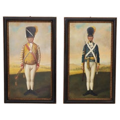 Antique Pair of Oil Paintings on Canvas of Soldiers in Uniform