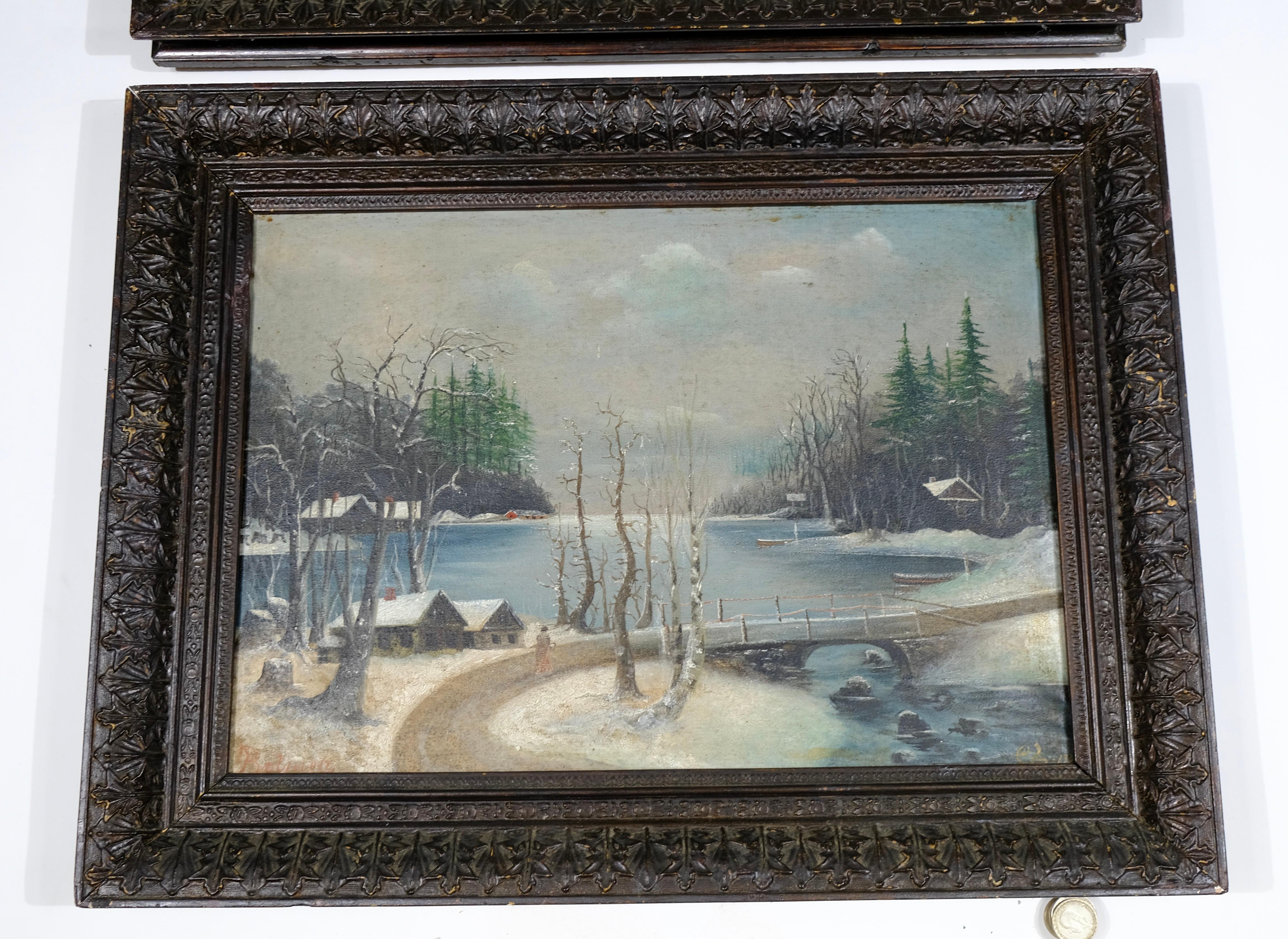 Oiled Antique pair of oilpaintings with original frames. For Sale