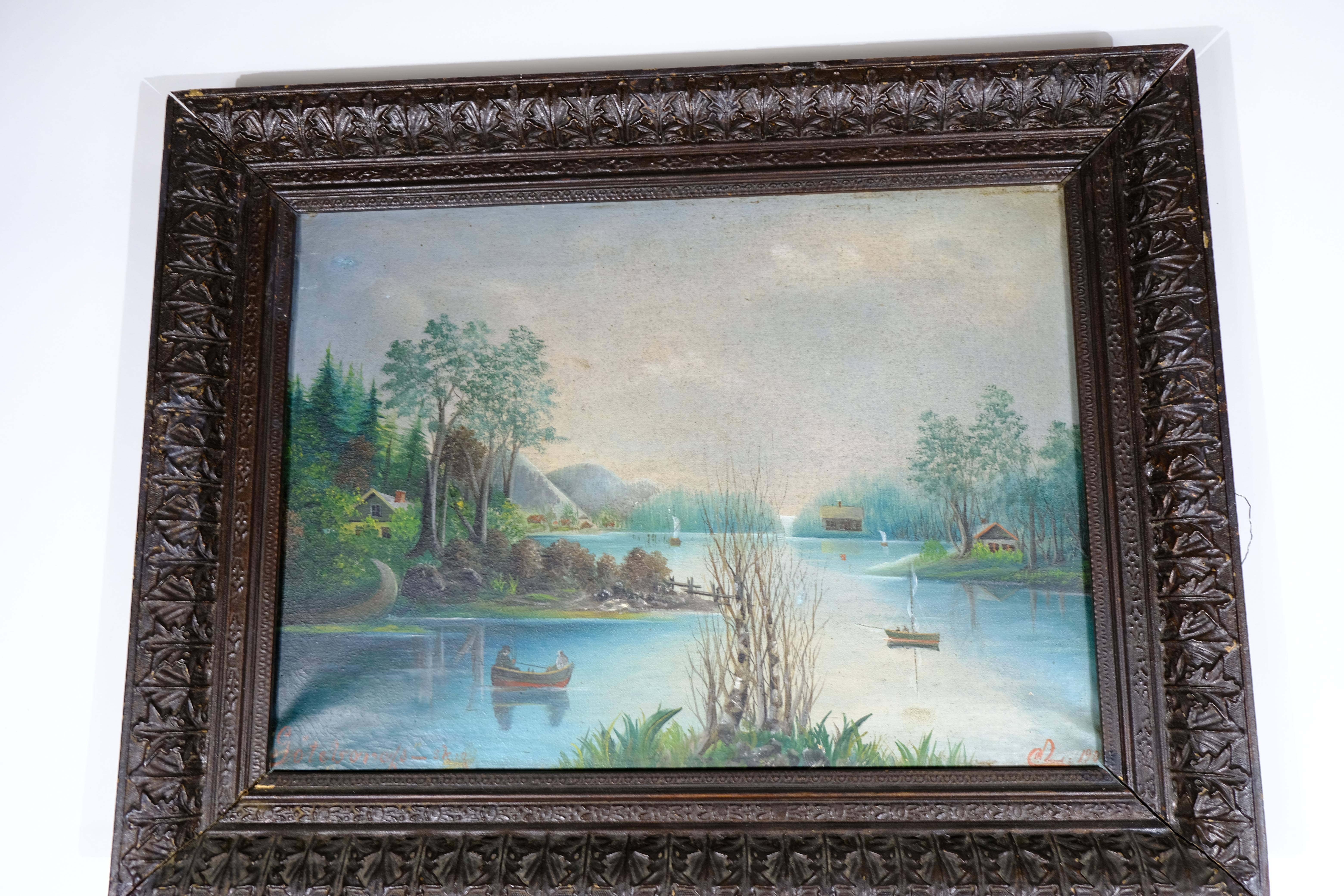 Antique pair of oilpaintings with original frames. For Sale 2