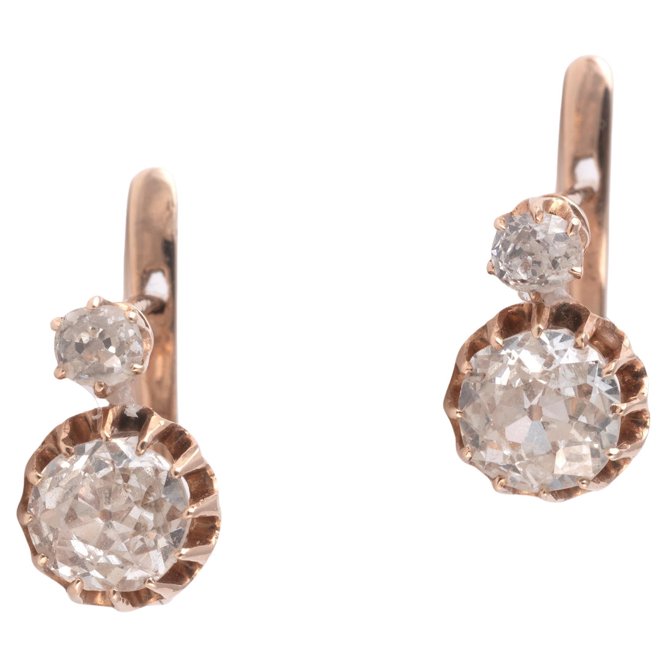 Old European Cut Antique Pair Of Old-Cut Diamond Earrings Circa 1890's For Sale