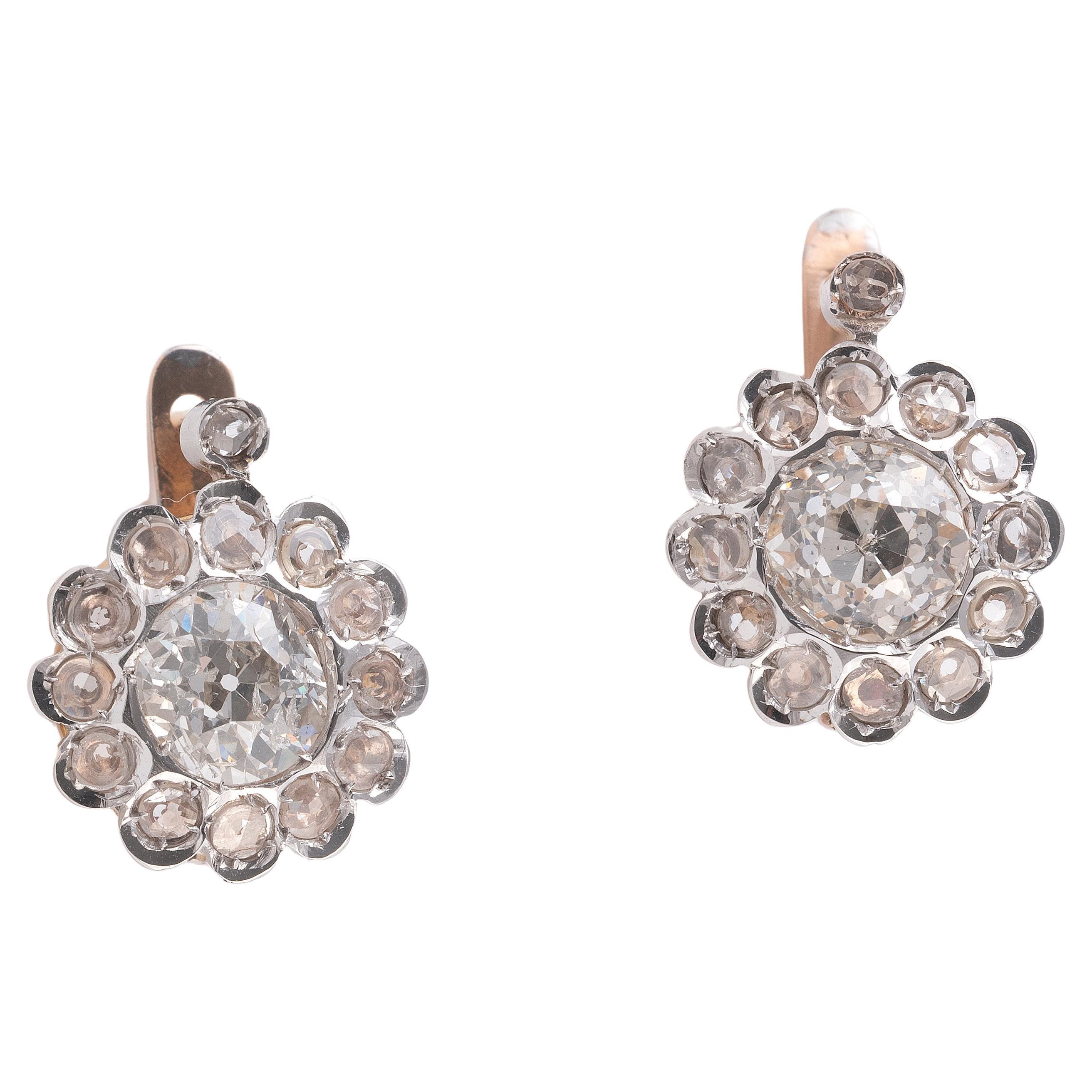 Old European Cut Antique Pair Of Old-Cut Diamond Earrings Circa 1890's For Sale