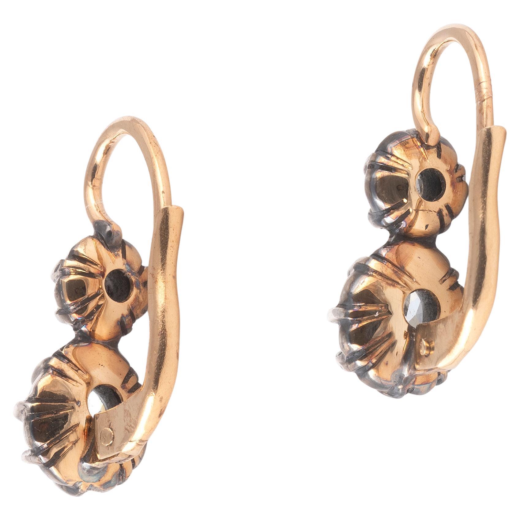 Antique Pair Of Old-Cut Diamond Earrings Circa 1890's In Excellent Condition In Firenze, IT