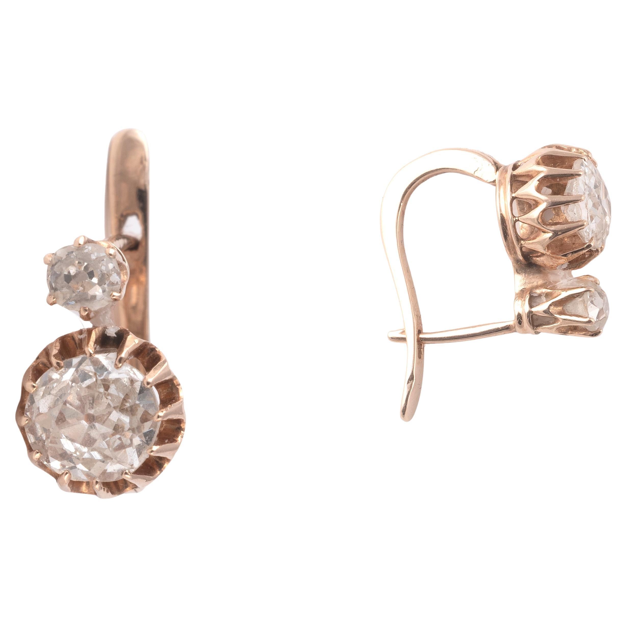 Antique Pair Of Old-Cut Diamond Earrings Circa 1890's In Excellent Condition For Sale In Firenze, IT