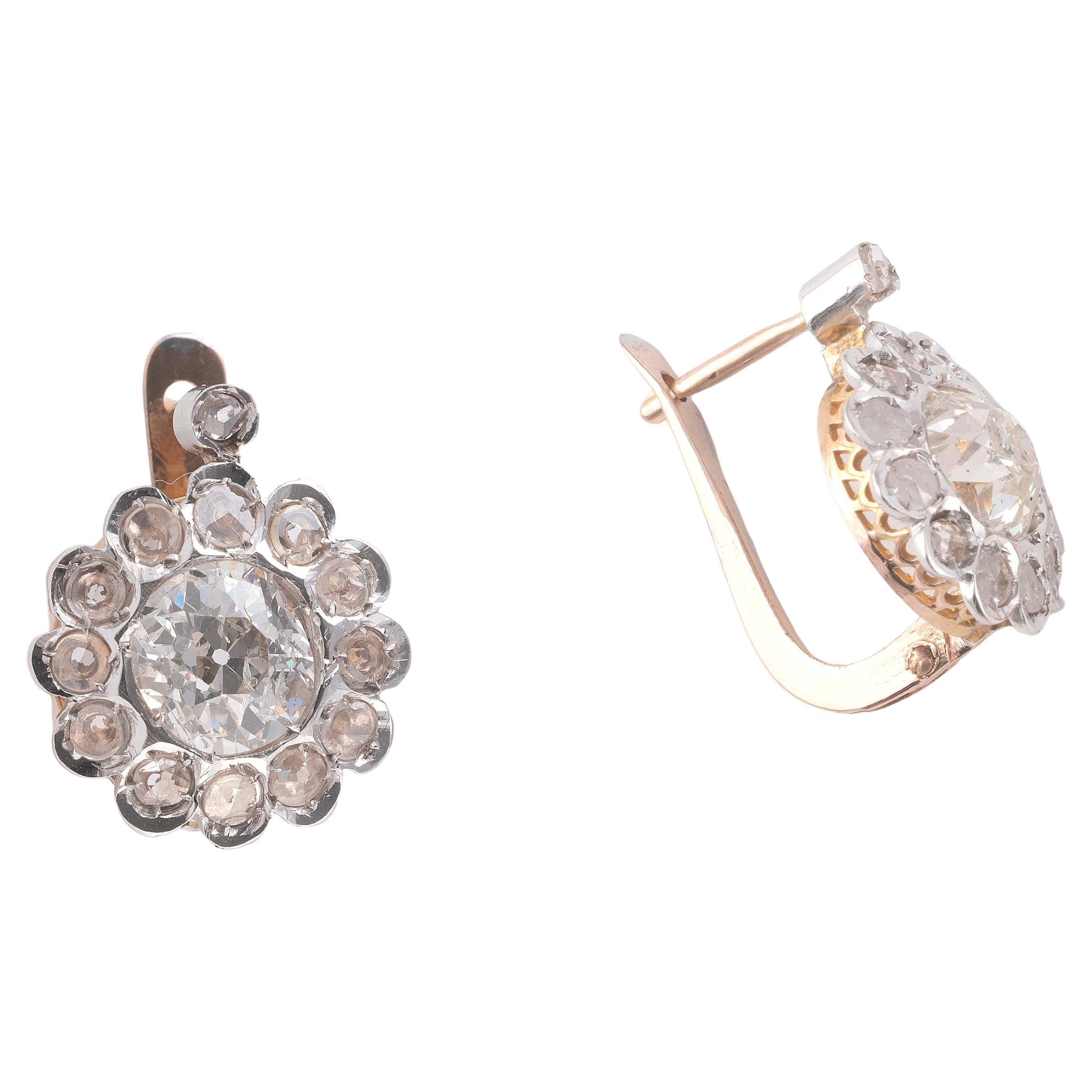 Antique Pair Of Old-Cut Diamond Earrings Circa 1890's In Excellent Condition For Sale In Firenze, IT