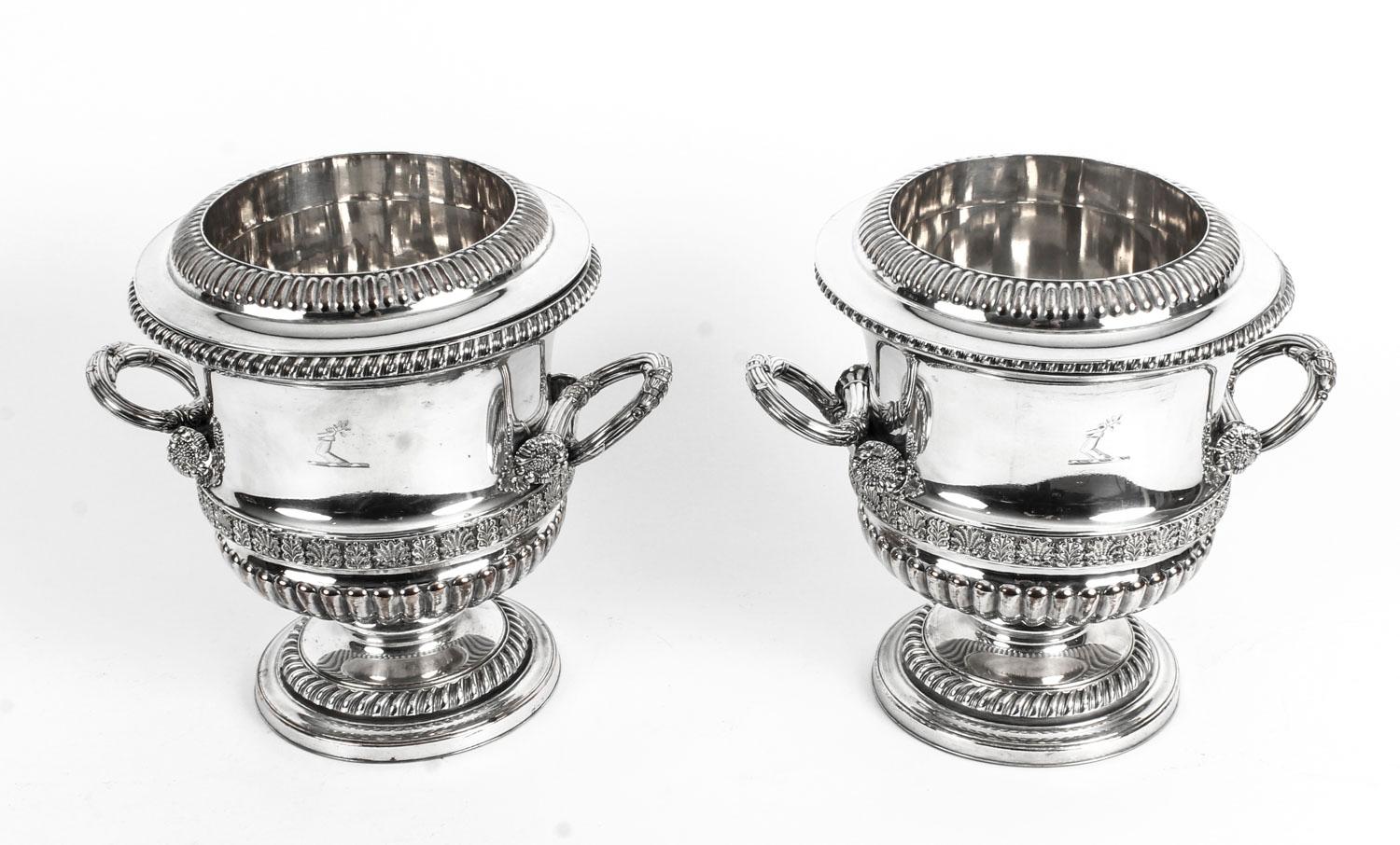 English Antique Pair of Old Sheffield Regency Wine Coolers, 19th Century