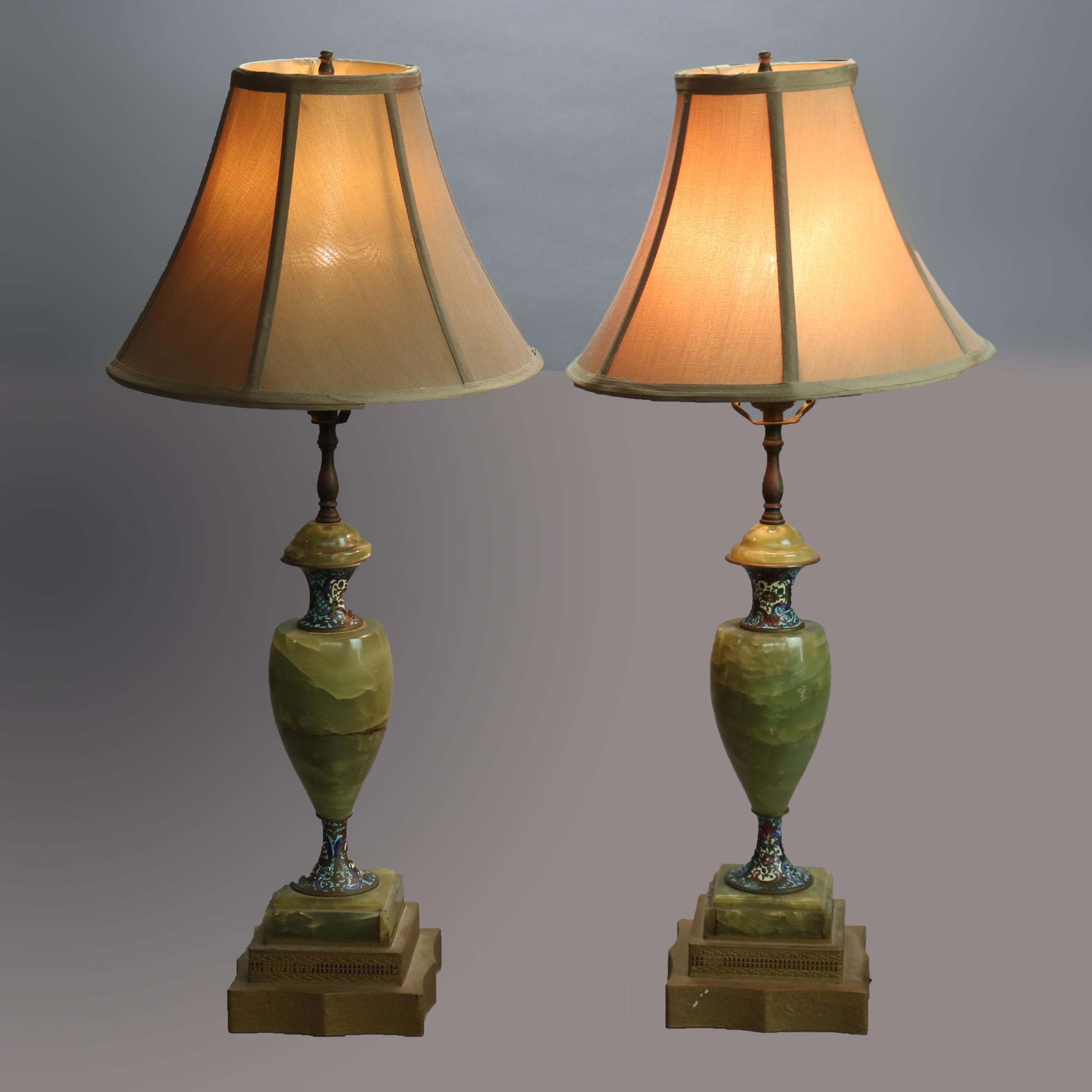 Antique Pair of Onyx & Champlevé Table Lamps, circa 1920 3