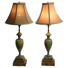 Antique Pair of Onyx & Champlevé Table Lamps, circa 1920