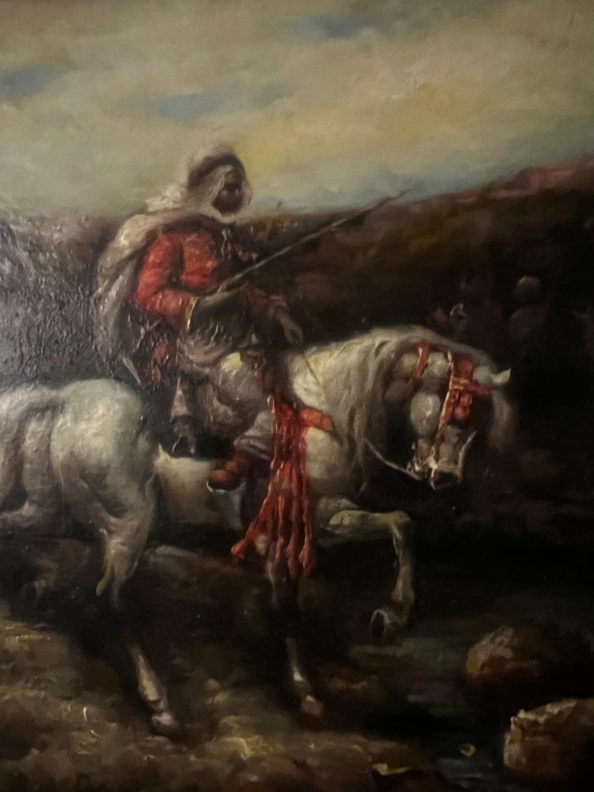 Antiguo par de pinturas orientales sobre madera Adolf Schreyer 1828-1899 Círculo Francés en venta