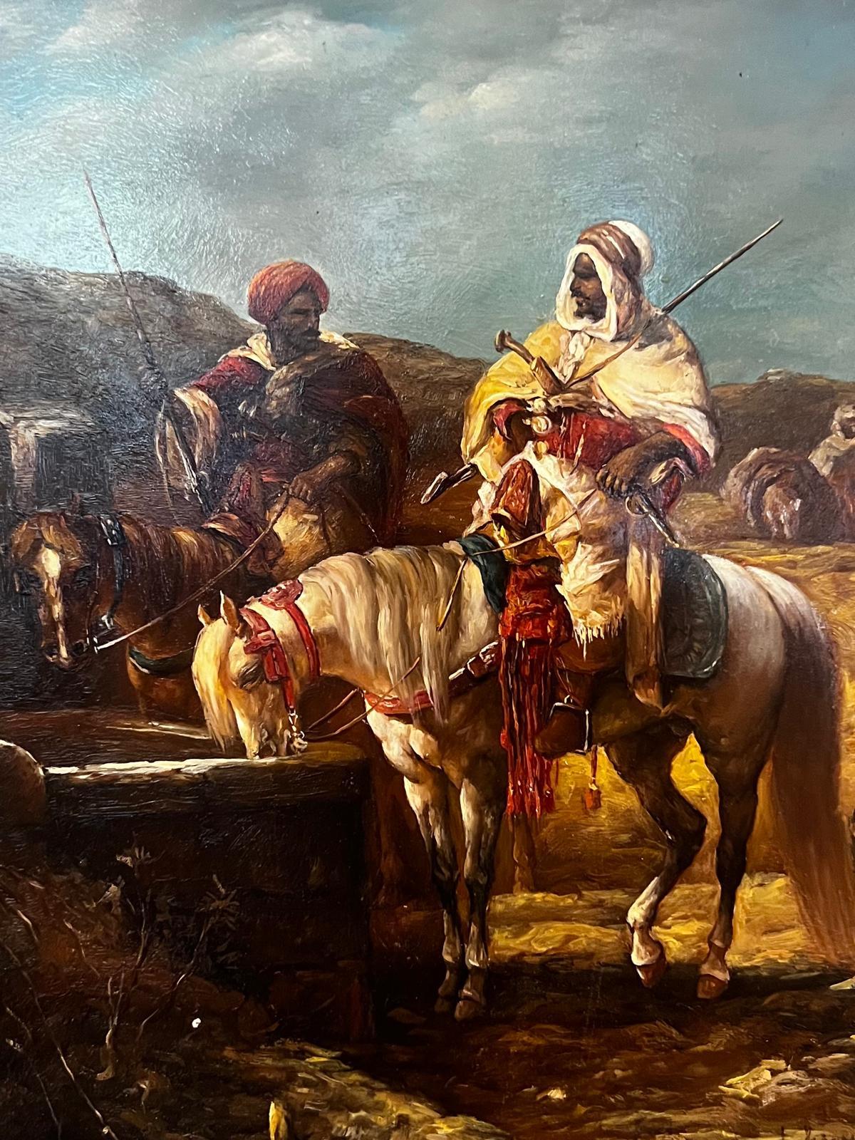 Antiguo par de pinturas orientales sobre madera Adolf Schreyer 1828-1899 Círculo en Excelente estado para la venta en Doha, QA