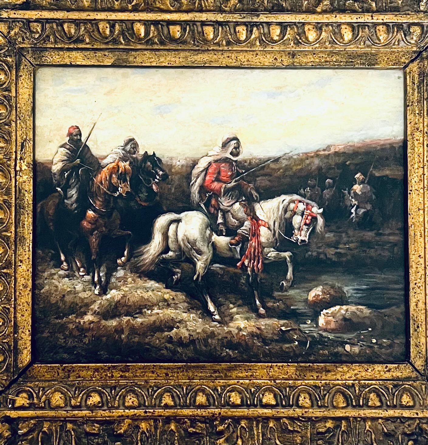 Antiguo par de pinturas orientales sobre madera Adolf Schreyer 1828-1899 Círculo siglo XIX en venta