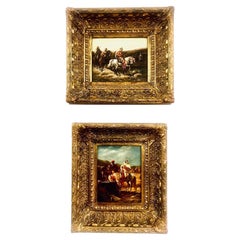 Antiguo par de pinturas orientales sobre madera Adolf Schreyer 1828-1899 Círculo