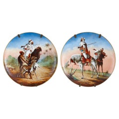 Antique pair of Orientalist painted porcelain plates